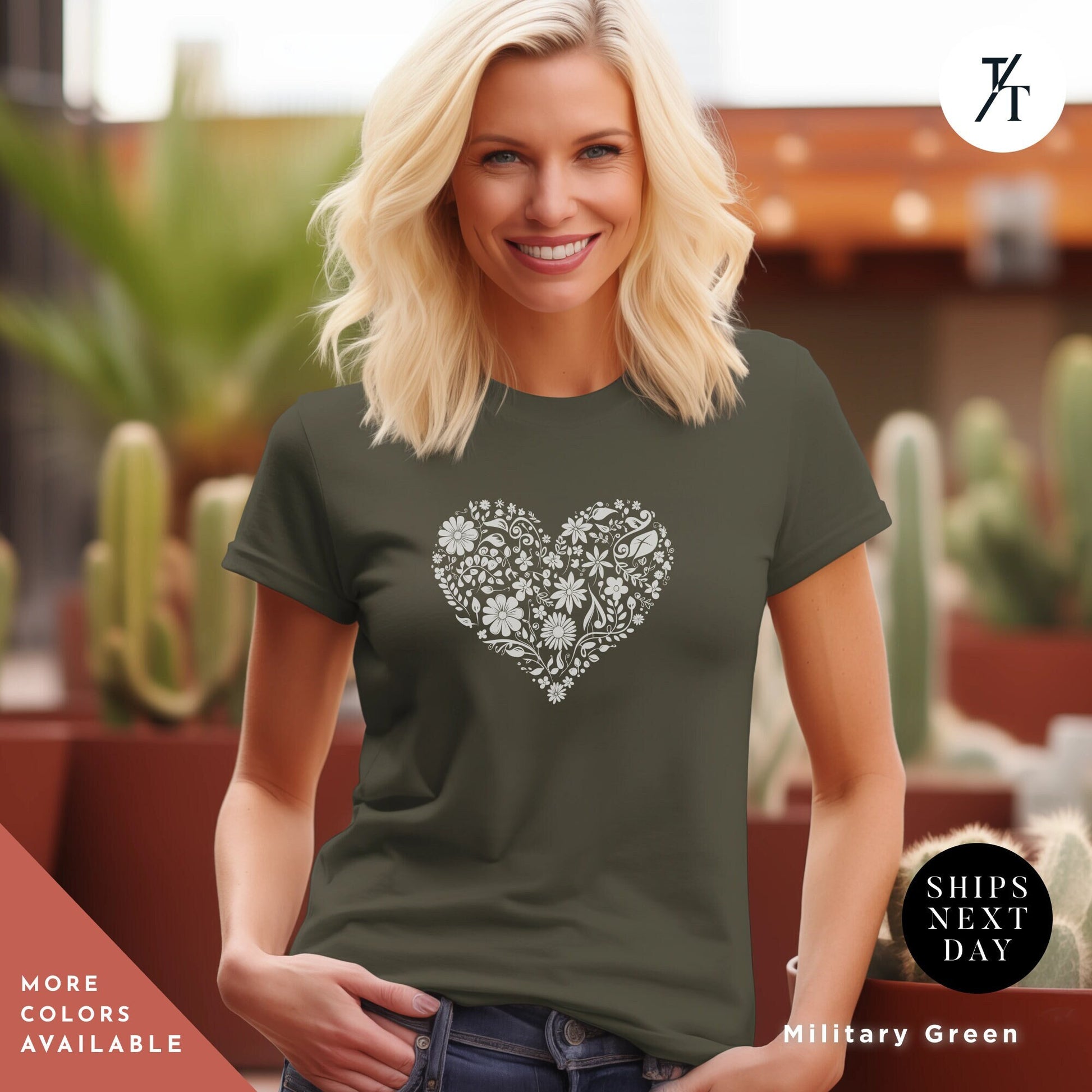 heart with flowers t shirt, Gift For Her, Flower Heart Shirt, Floral Hearts tShirt, Wildflower tee, Botanical Shirts, Flower Hearts TShirt