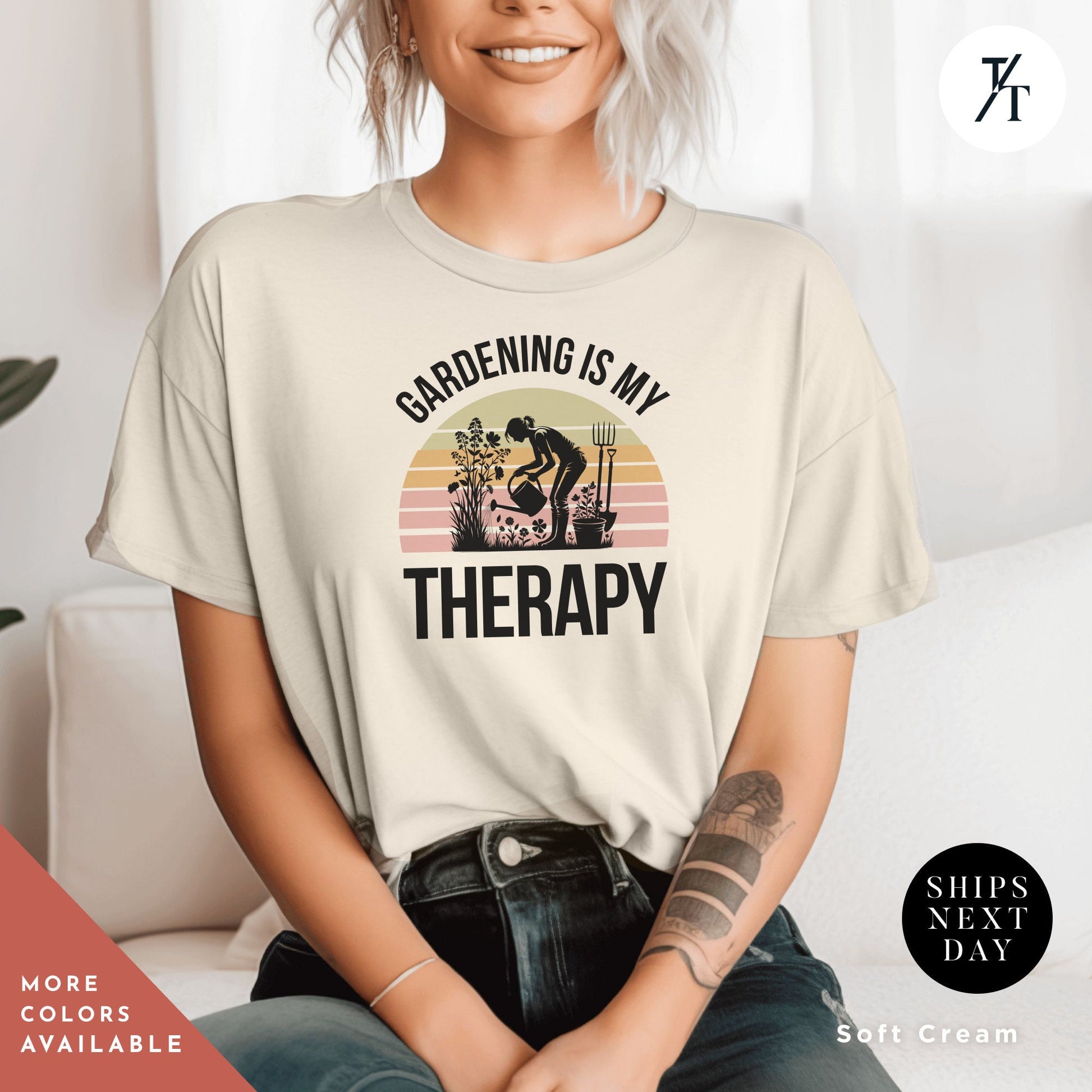 Gardening Therapy Shirt, Plant Lover, Botanical Planter, Gardening Outfit, Gardener Gift, Plant tShirt, Womens Shirt