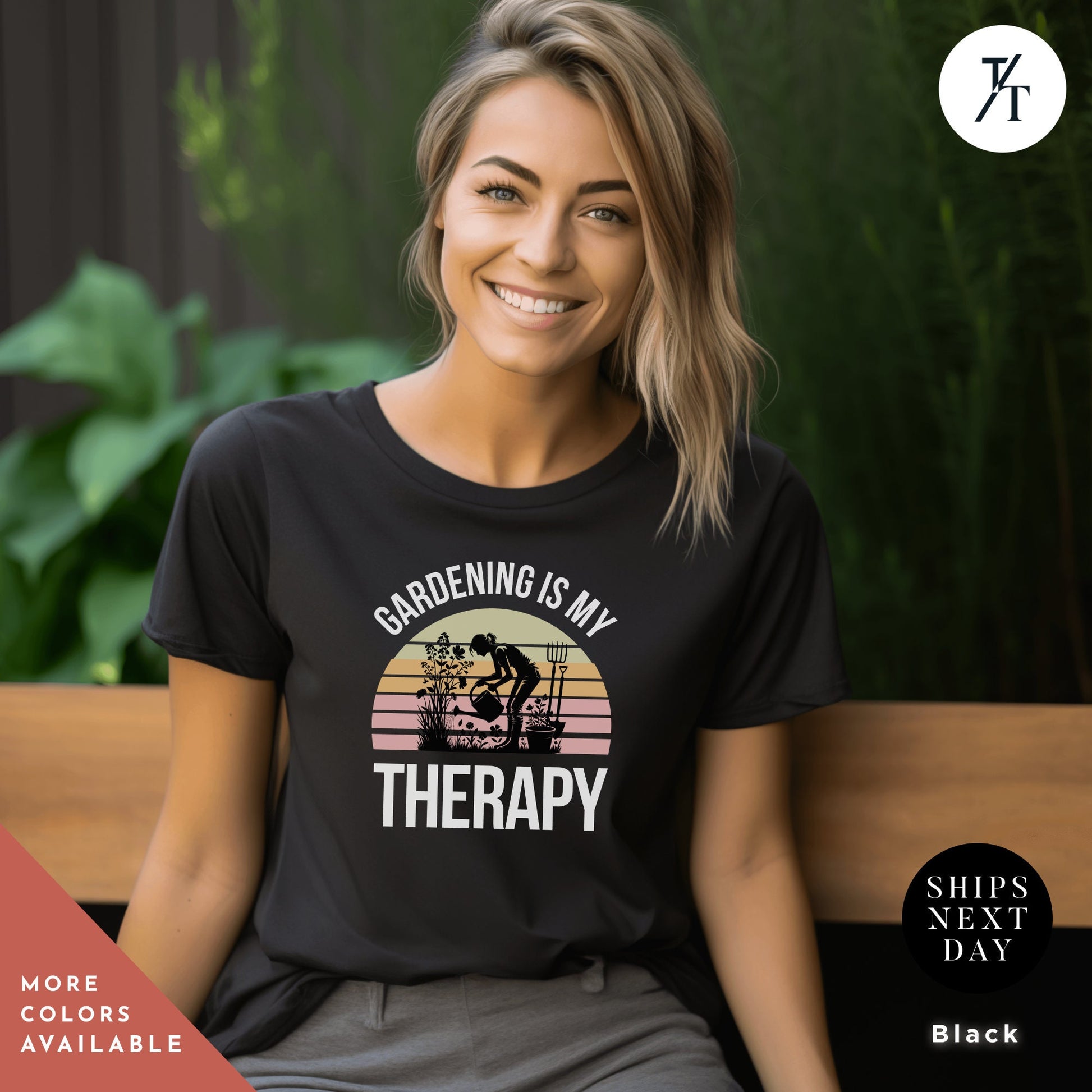 Gardening Therapy Shirt, Plant Lover, Botanical Planter, Gardening Outfit, Gardener Gift, Plant tShirt, Womens Shirt