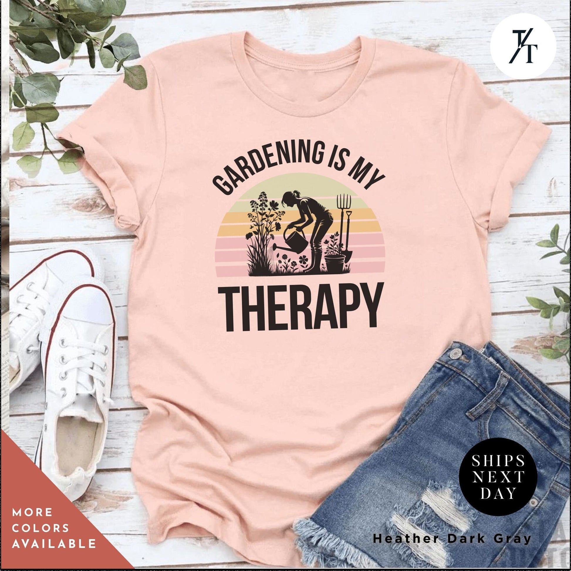 Gardening Therapy Shirt, Plant Lover, Botanical Planter, Gardening Outfit, Gardener Gift, Plant tShirt, Womens Shirt