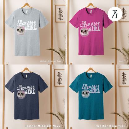 four different t - shirts with a sad hamster on it,  Sad Hamster Tshirt | Gift For Her | Unisex Tee | I&#39;M Just A Girl Sad Hamster Meme T-Shirt | Cute Coquette Hamster Meme | Meme Tiktok