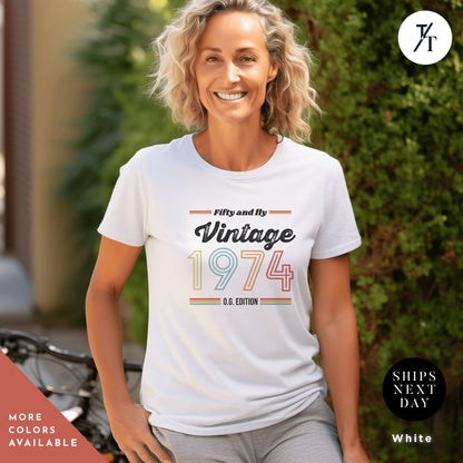 Vintage unisex 1974 retro style 50th birthday t shirt 2024 fiftieth birthday gift ideas