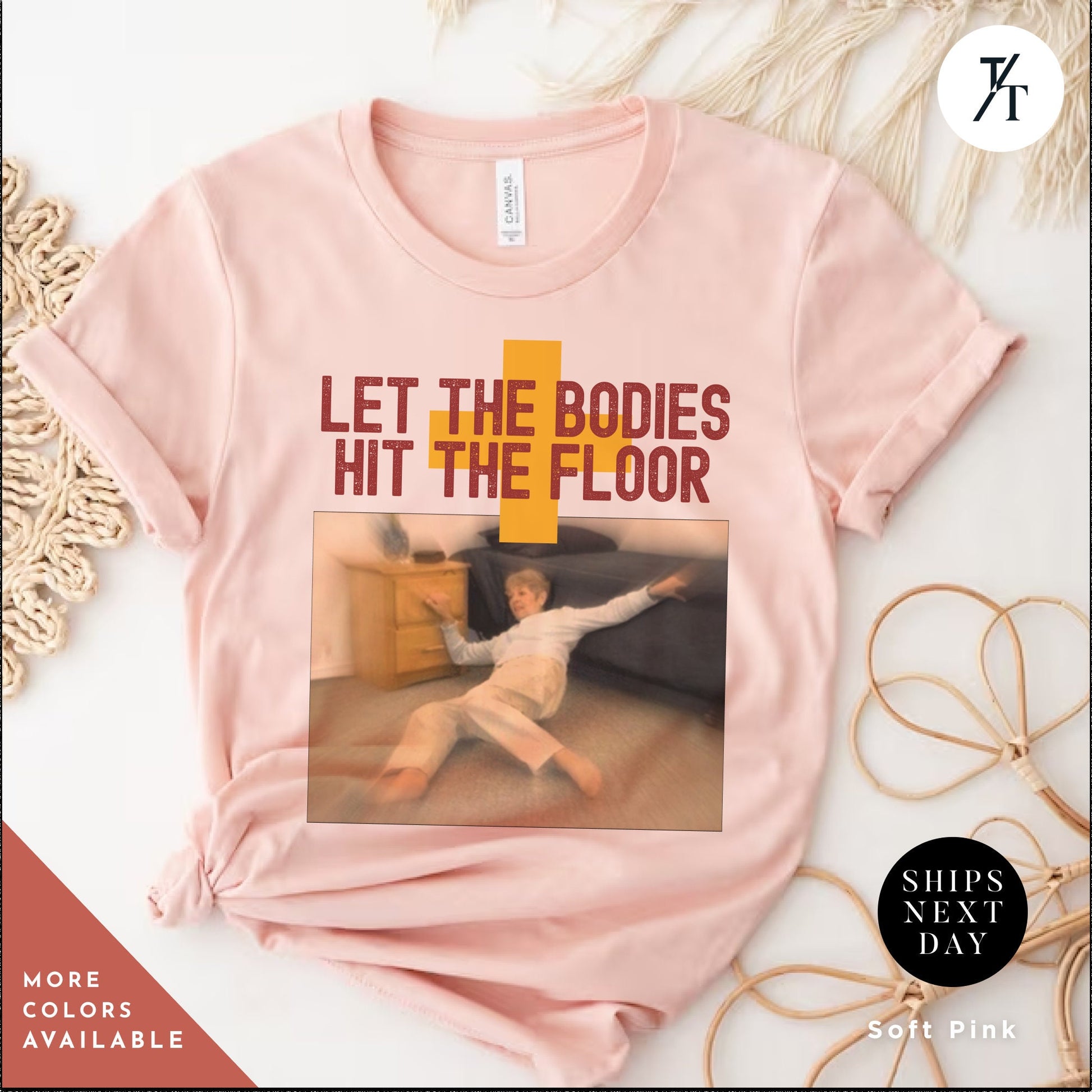 a pink t - shirt with a picture of a boy on it, let the bodies hit the floor shirt t-shirt, unisex Funny Trending Shirt, Shirts That Go Hard, Gag Gift, Unique Gift, Let The Bodies Tee
