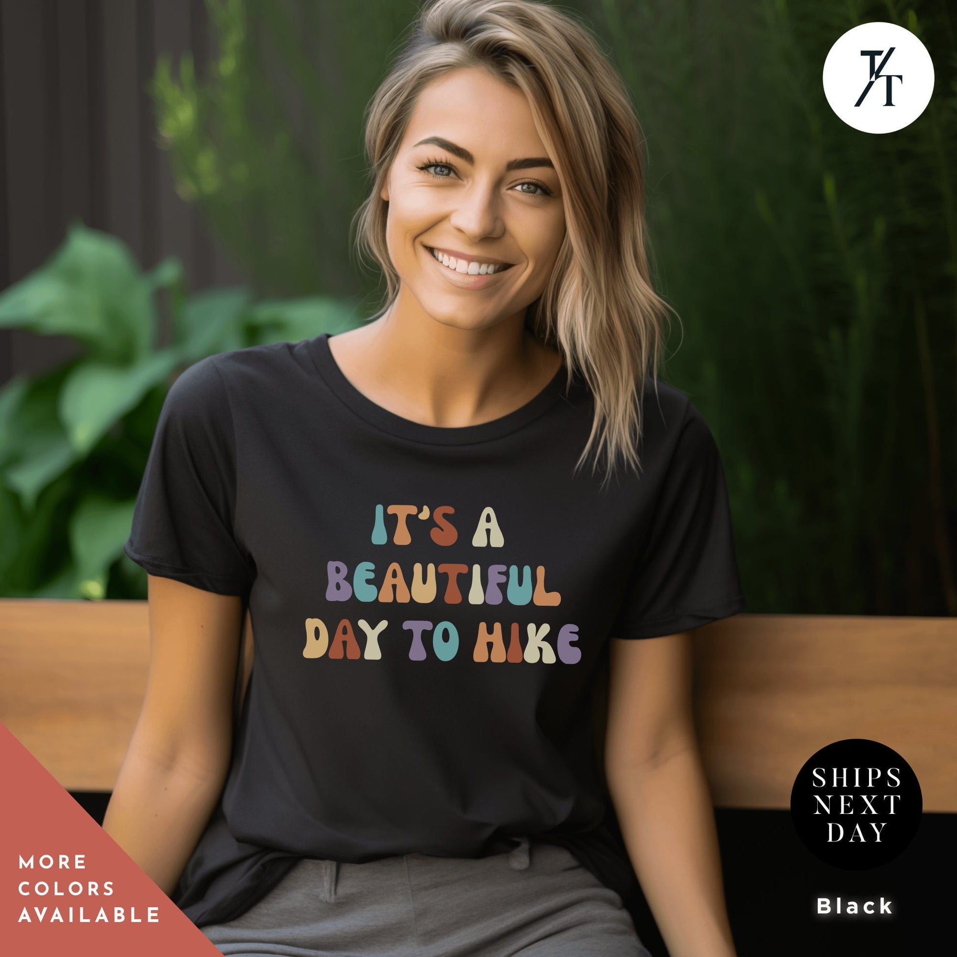 a woman wearing a t - shirt that says it&#39;s a beautiful day to