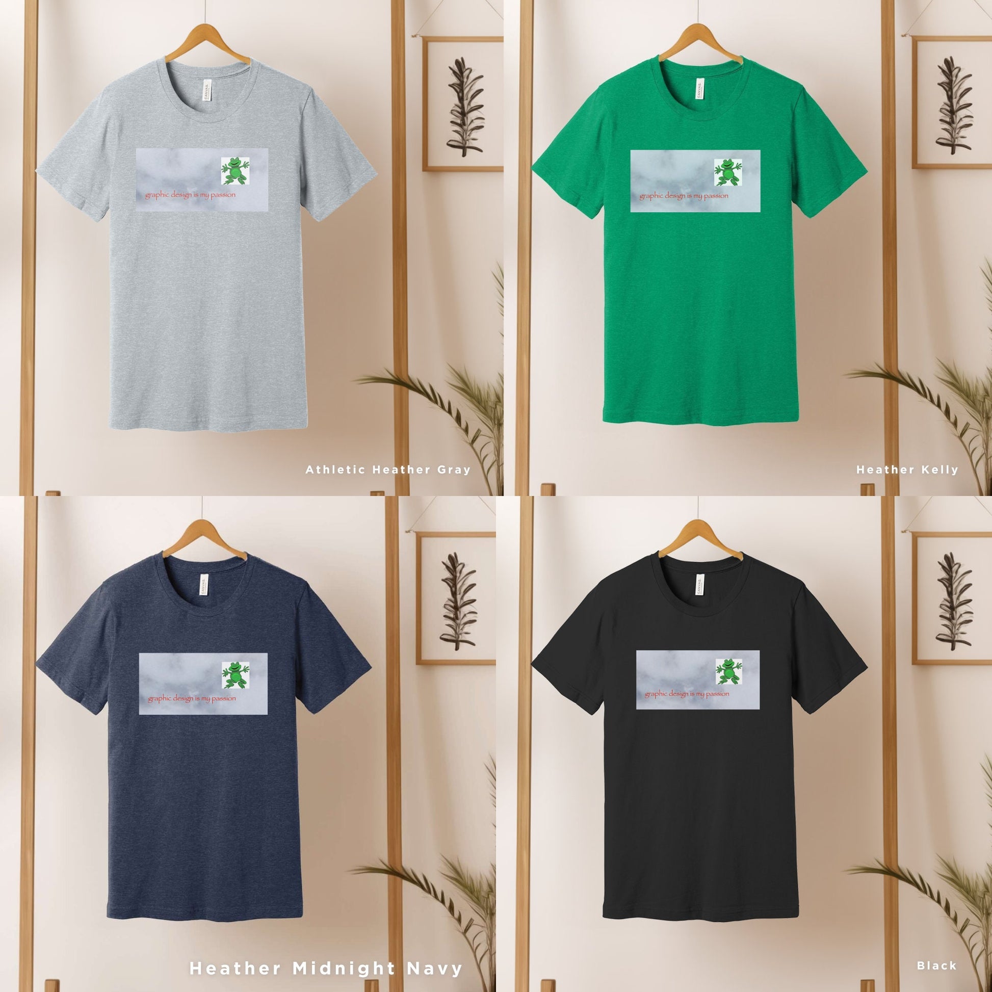four t - shirts hanging on a wooden rackGraphic Design Is My Passion funny shirt, Unisex T, Graphic Designer Gift, Bad Design Is Better, Graphic Design Meme, Cool Gift Designer