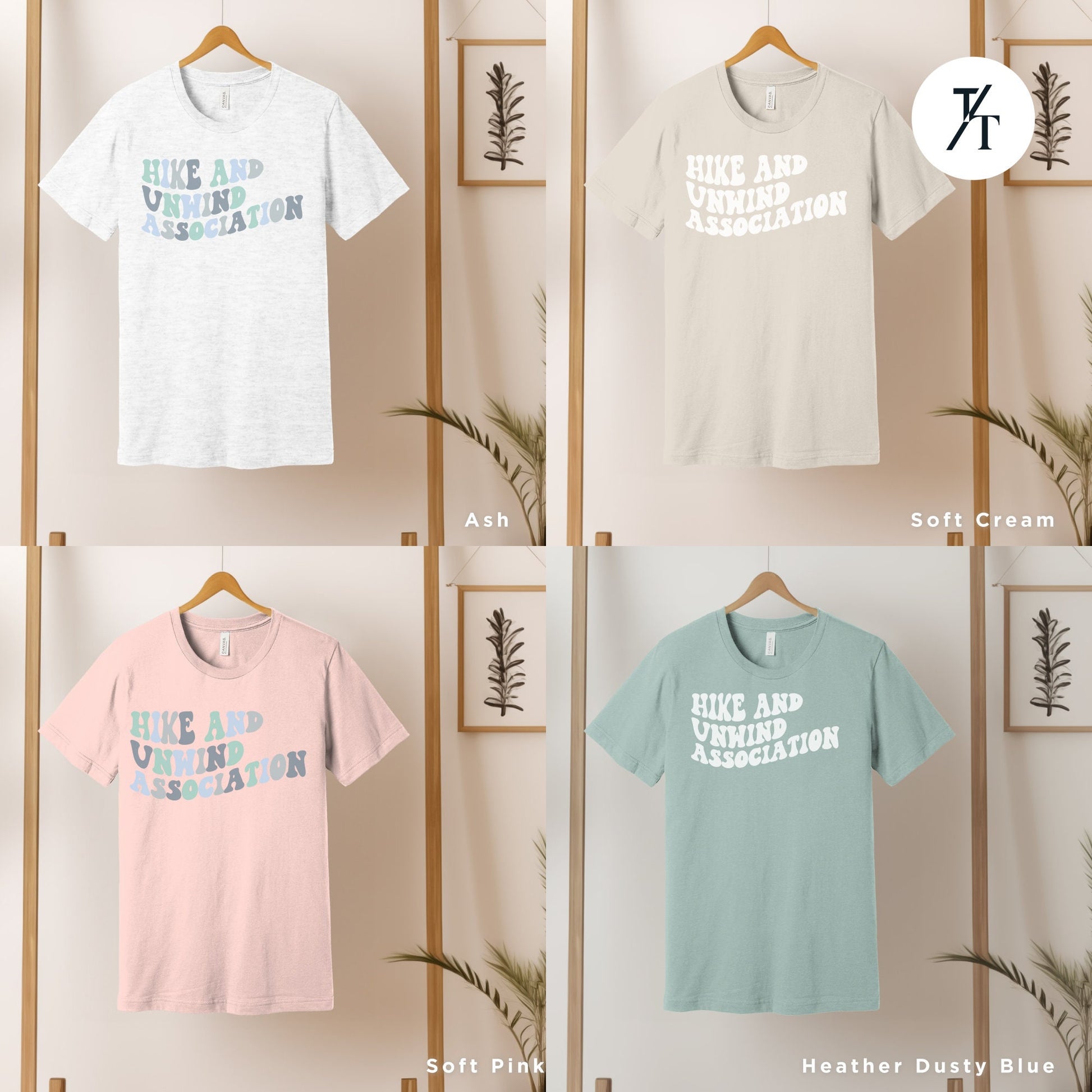 a bunch of t - shirts hanging on a wall