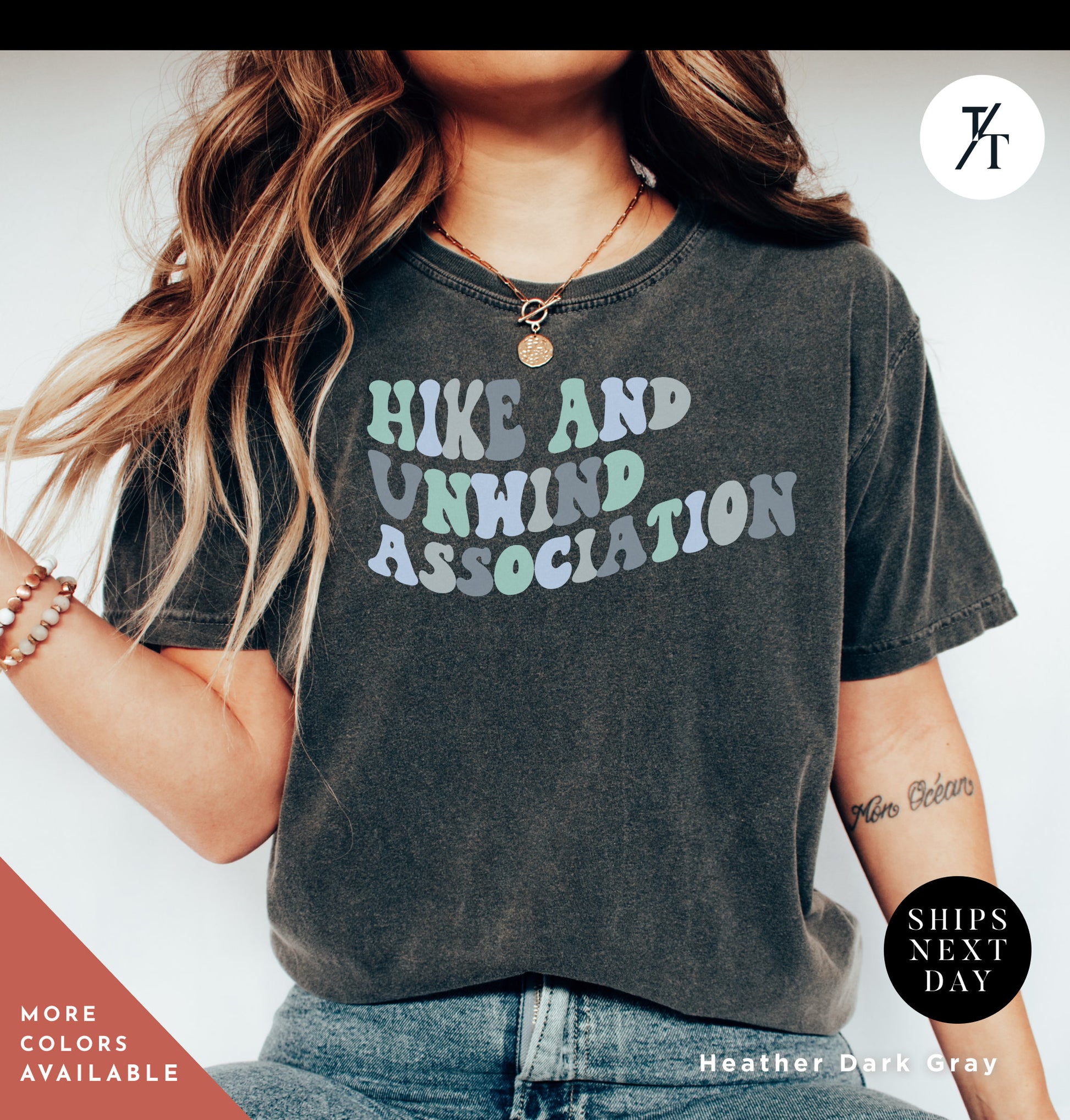 a woman wearing a shirt that says hike and wind association