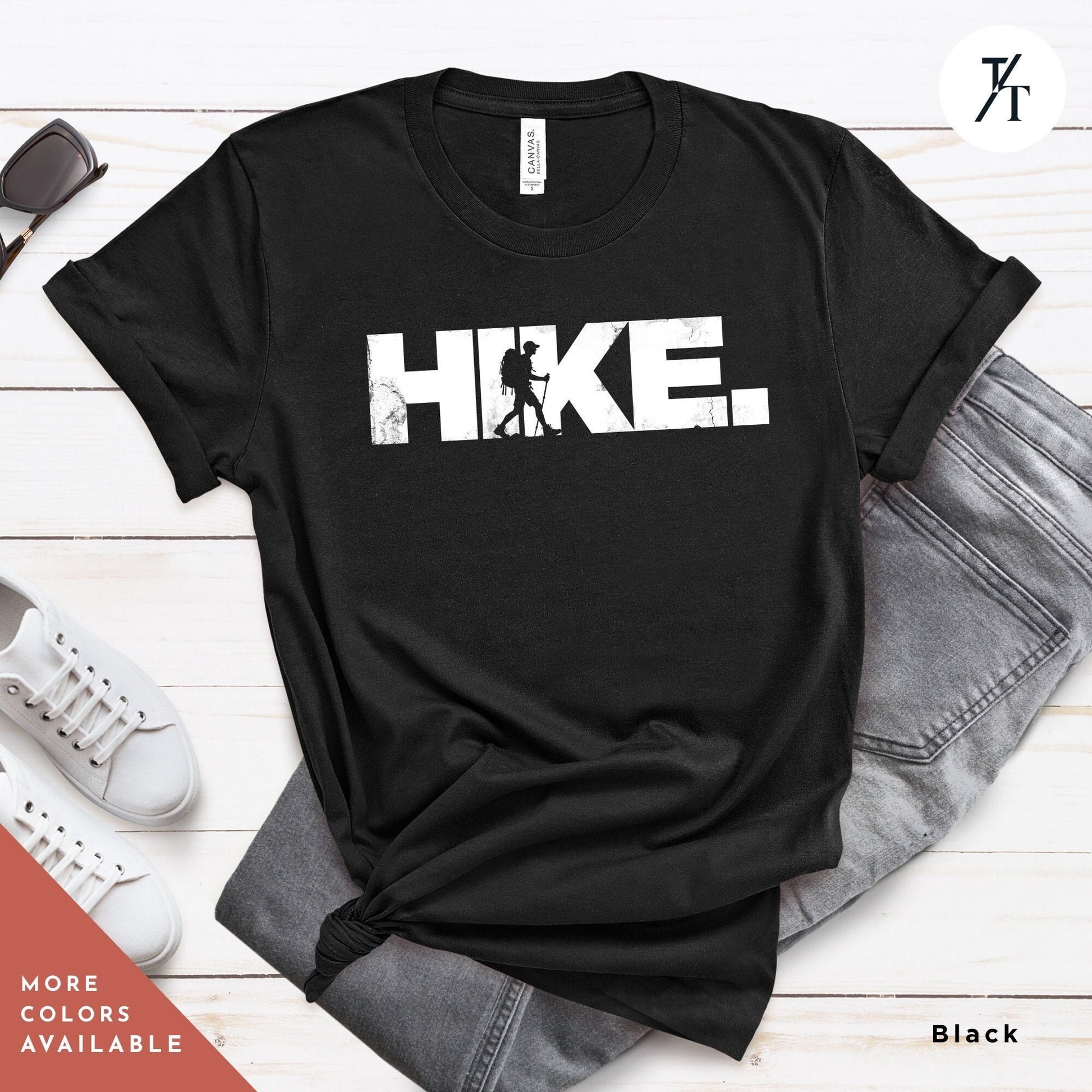 a black shirt with the word hike on it Hiking Shirt, Hiking Gift, Nature Shirt, Travel tee, Mountain tShirt, Gift For Hiker, Wanderlust t-Shirt, Camping tshirt, hiking tee