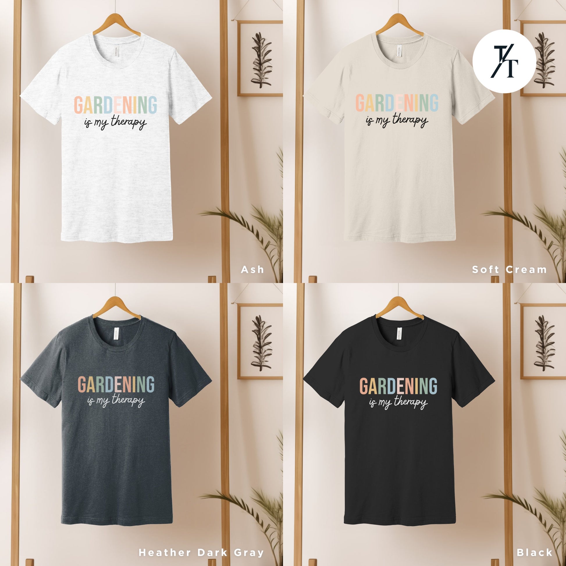 four t - shirts with the words gardening on them
