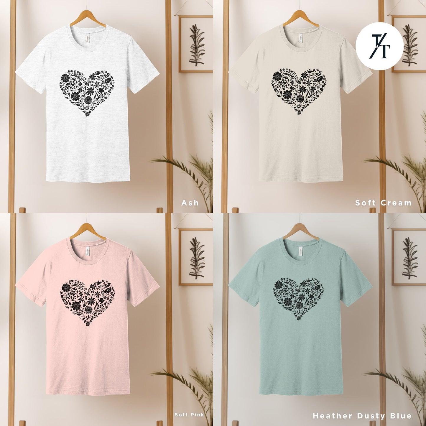 heart with flowers t shirt, Gift For Her, Flower Heart Shirt, Floral Hearts tShirt, Wildflower tee, Botanical Shirts, Flower Hearts TShirt