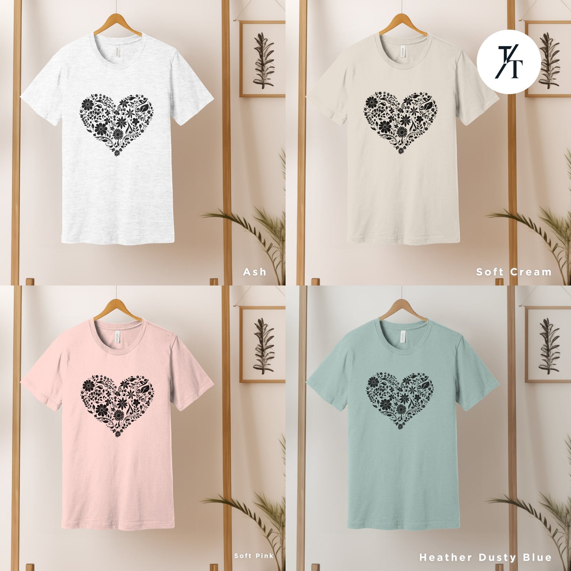 heart with flowers t shirt, Gift For Her, Flower Heart Shirt, Floral Hearts tShirt, Wildflower tee, Botanical Shirts, Flower Hearts TShirt