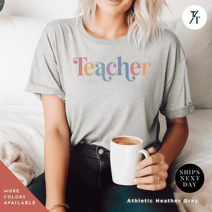 a woman sitting on a bed holding a cup of coffee, Teacher Team T-Shirt, teacher t shirt best seller, Last Day Of School, Teacher tShirts, Test Day Shirt, Teacher Tee, Back To School