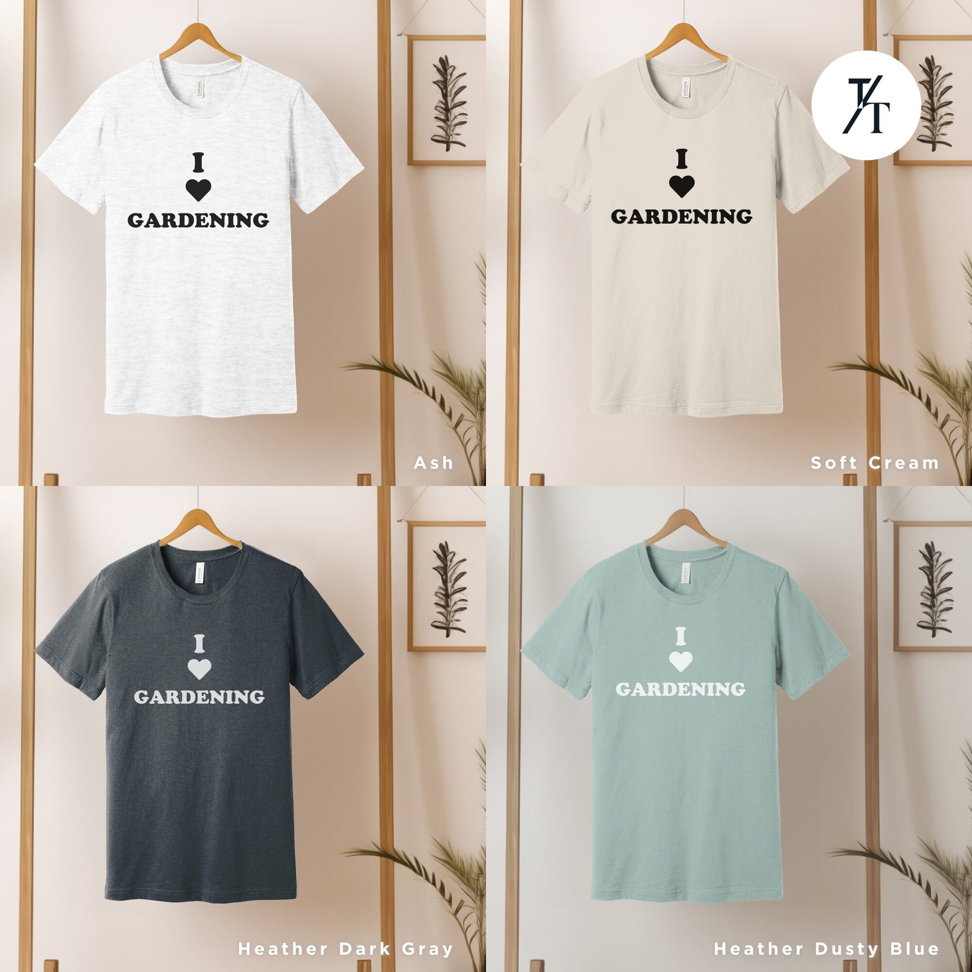 four t - shirts that say i love gardening and i love gardening