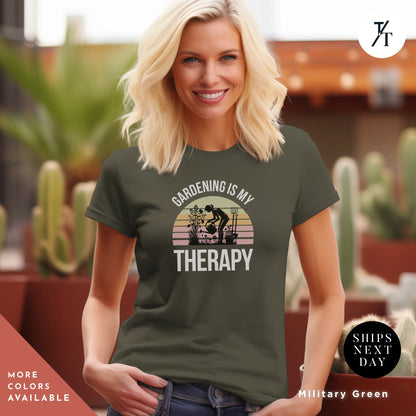 Gardening Therapy Shirt, Plant Lover, Botanical Planter, Gardening Outfit, Gardener Gift, Plant tShirt, Womens Shirt