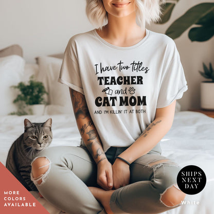 a woman sitting on a bed with a cat