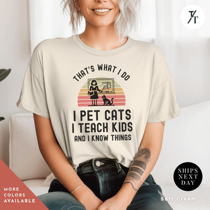 a woman sitting on a couch wearing a t - shirt