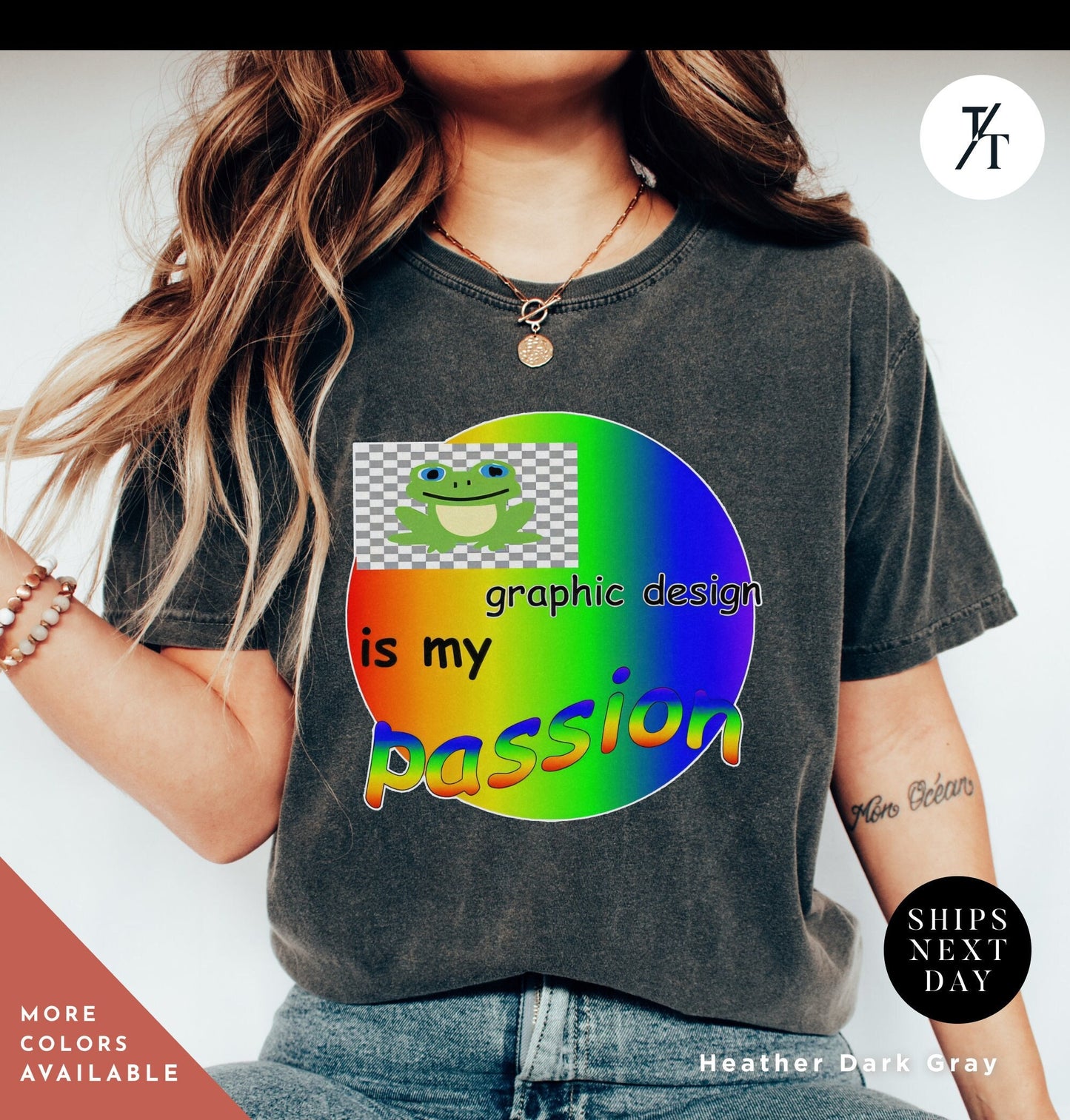a woman wearing a t - shirt with a frog on it, , Graphic Design Is My Passion funny shirt, Graphic Design Gift, Graphics Designer Meme, Cool Gift Designer, Funny Meme Shirt, Unisex T