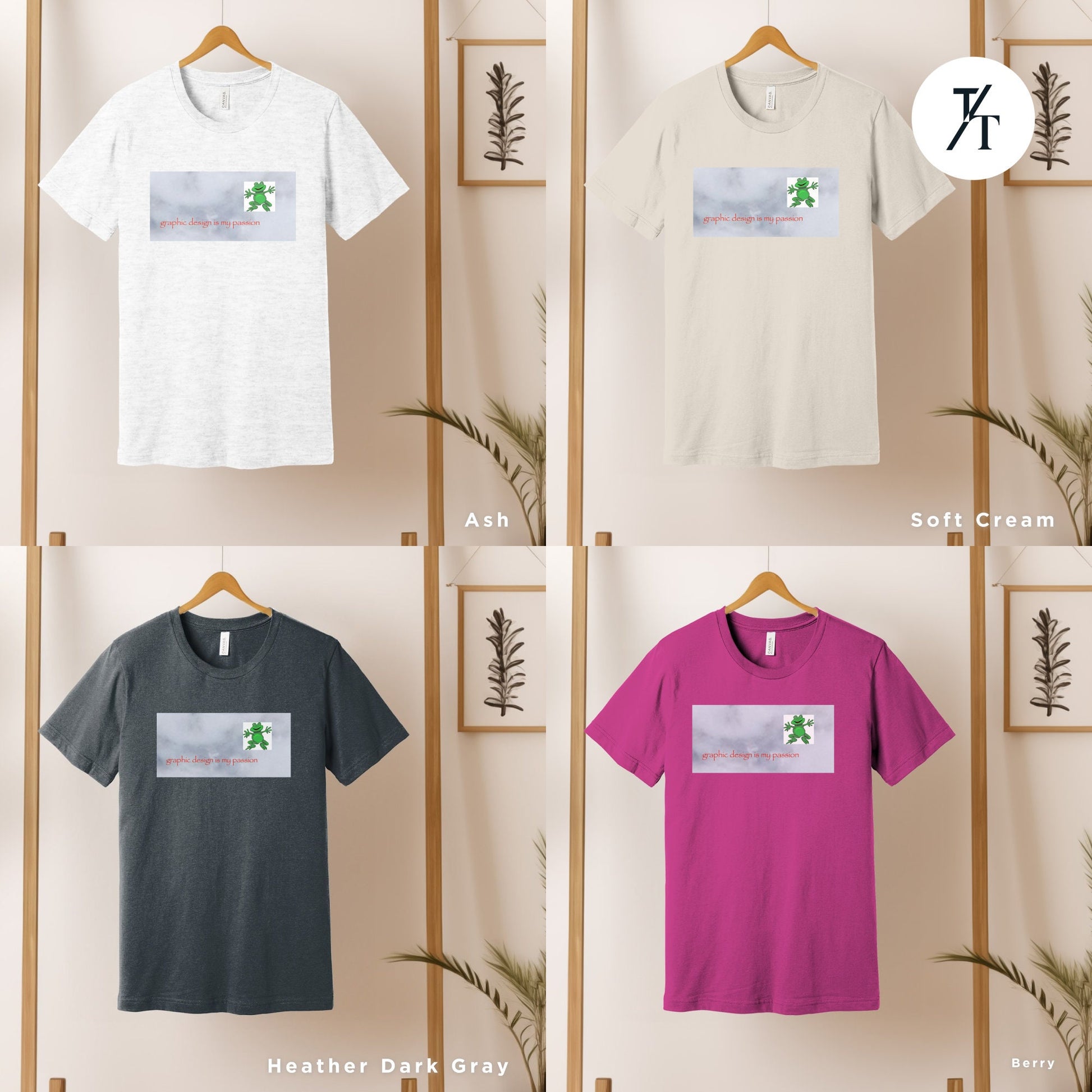 four t - shirts hanging on a wooden rackGraphic Design Is My Passion funny shirt, Unisex T, Graphic Designer Gift, Bad Design Is Better, Graphic Design Meme, Cool Gift Designer