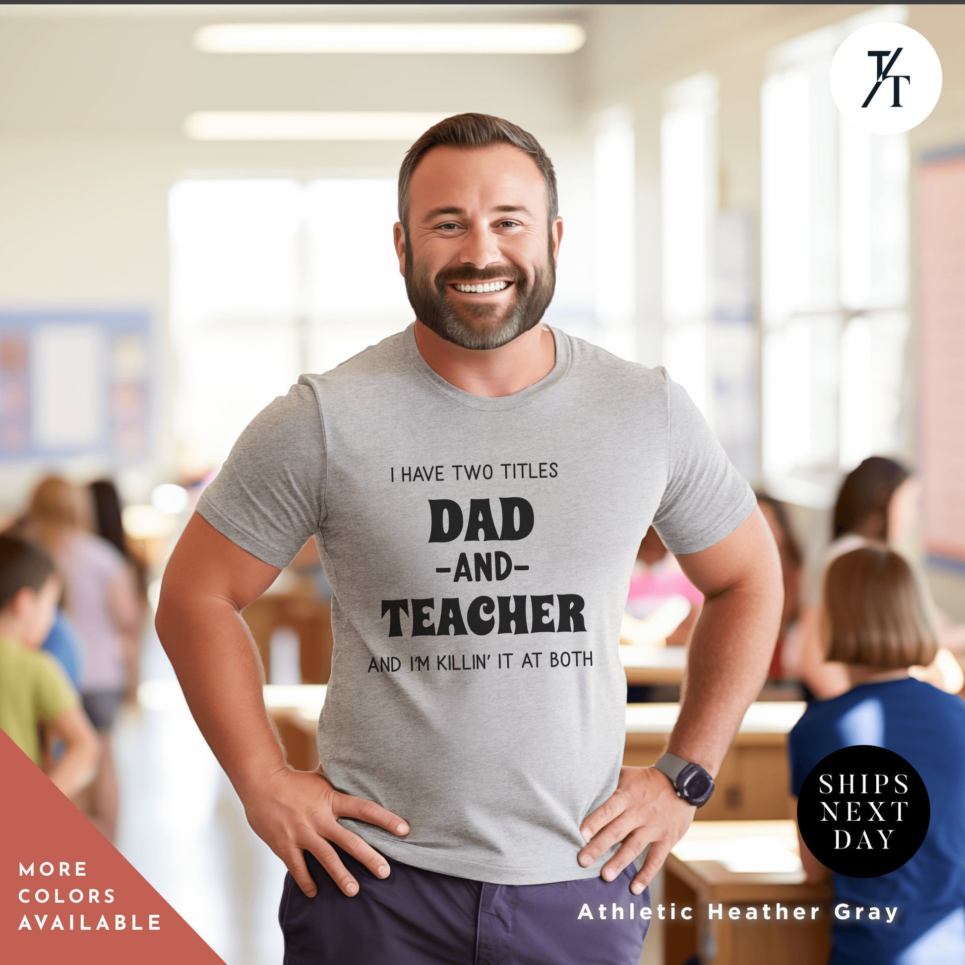 a man standing in a classroom with his hands on his hips