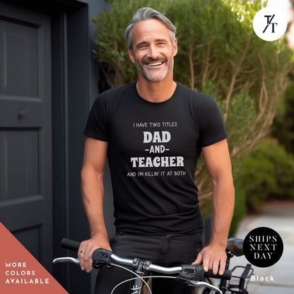 a man wearing a t - shirt that says, i have two titles and a