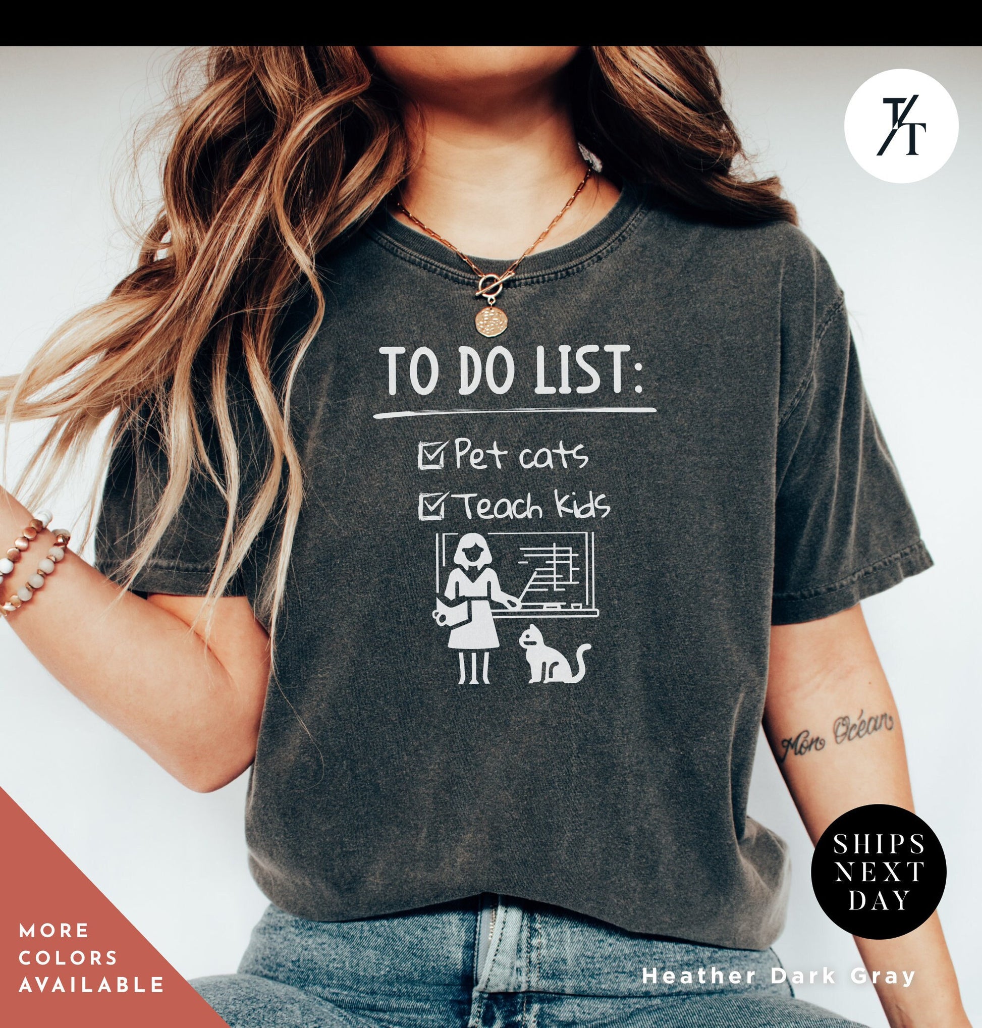 a woman wearing a t - shirt that says to do list