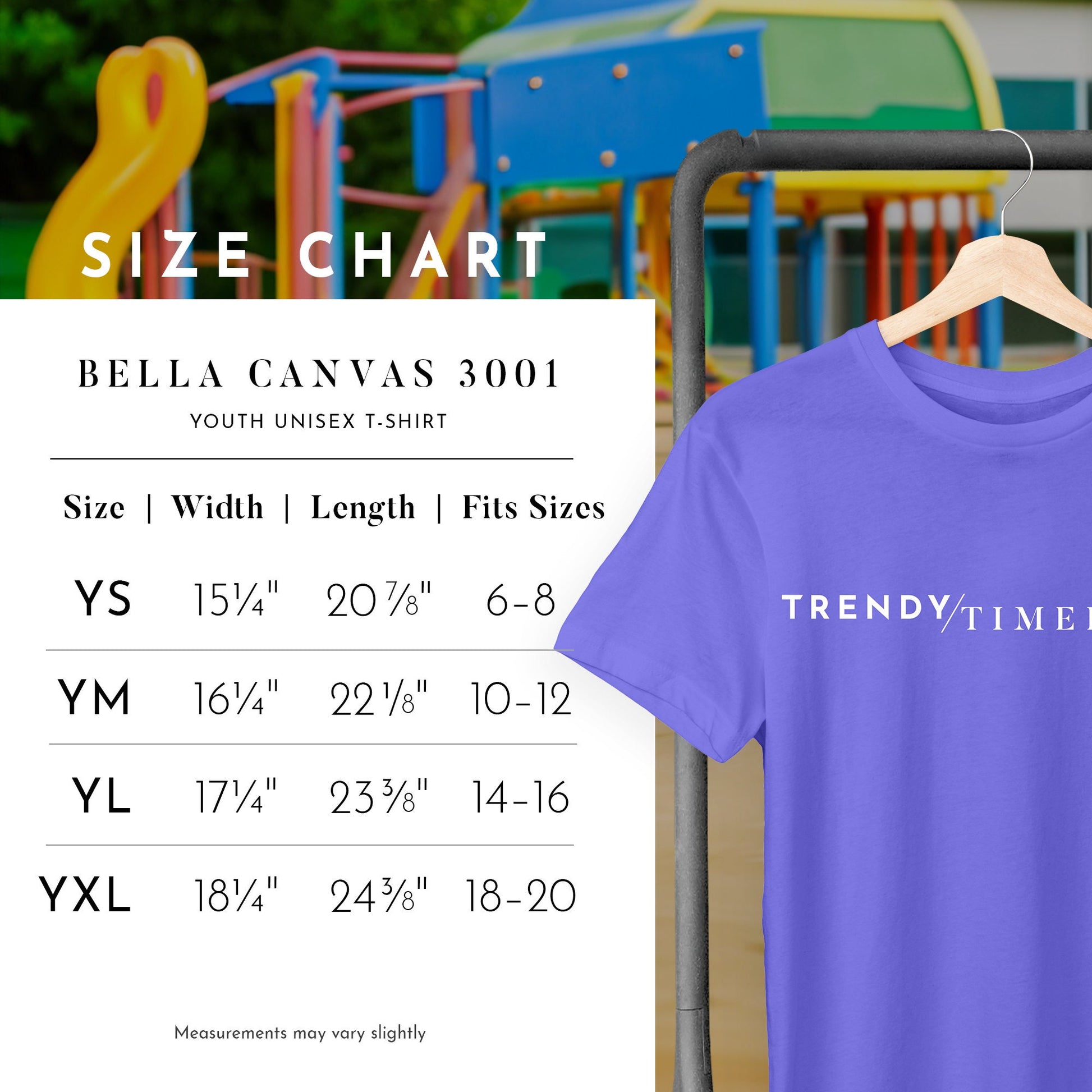 a purple t - shirt that says, size chart