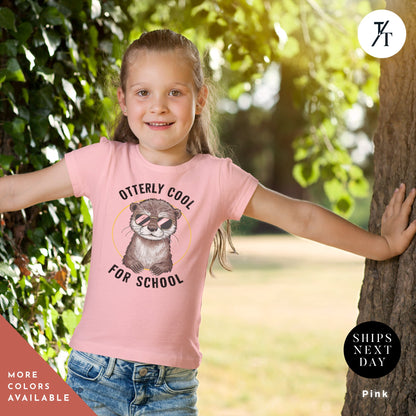 a little girl standing next to a tree, Otter shirt kids, Kids Otter T-Shirt, Back To School tee, Otters Gift Kid, Otters Lover Gift, Funny Kid Shirt, Animals tShirt for children