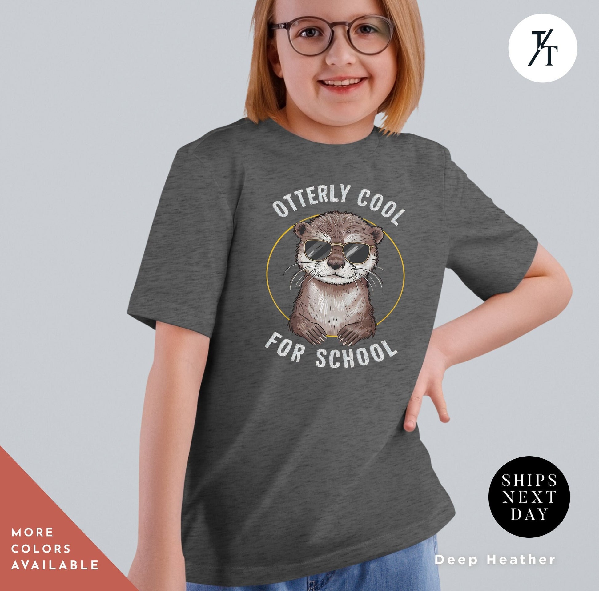 a little girl wearing a t - shirt that says ottery cool for school, Otter shirt kids, Kids Otter T-Shirt, Back To School tee, Otters Gift Kid, Otters Lover Gift, Funny Kid Shirt, Animals tShirt for children