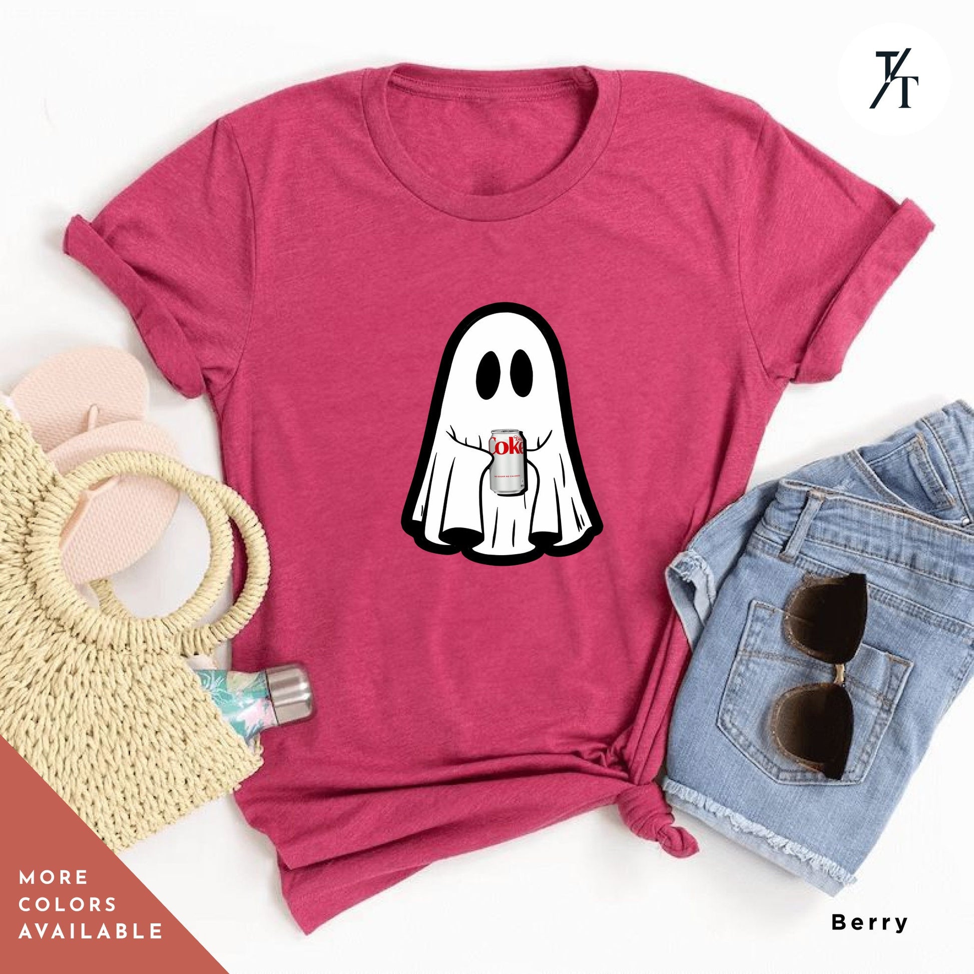 a pink shirt with a ghost on it, Ghost Diet Coke Crewneck, Diet Coke Sweatshirt, Ghost sweatshirt with coca cola, Little Ghosts Drink Shirt, Ghosts Dr Pepper, Spooky Season