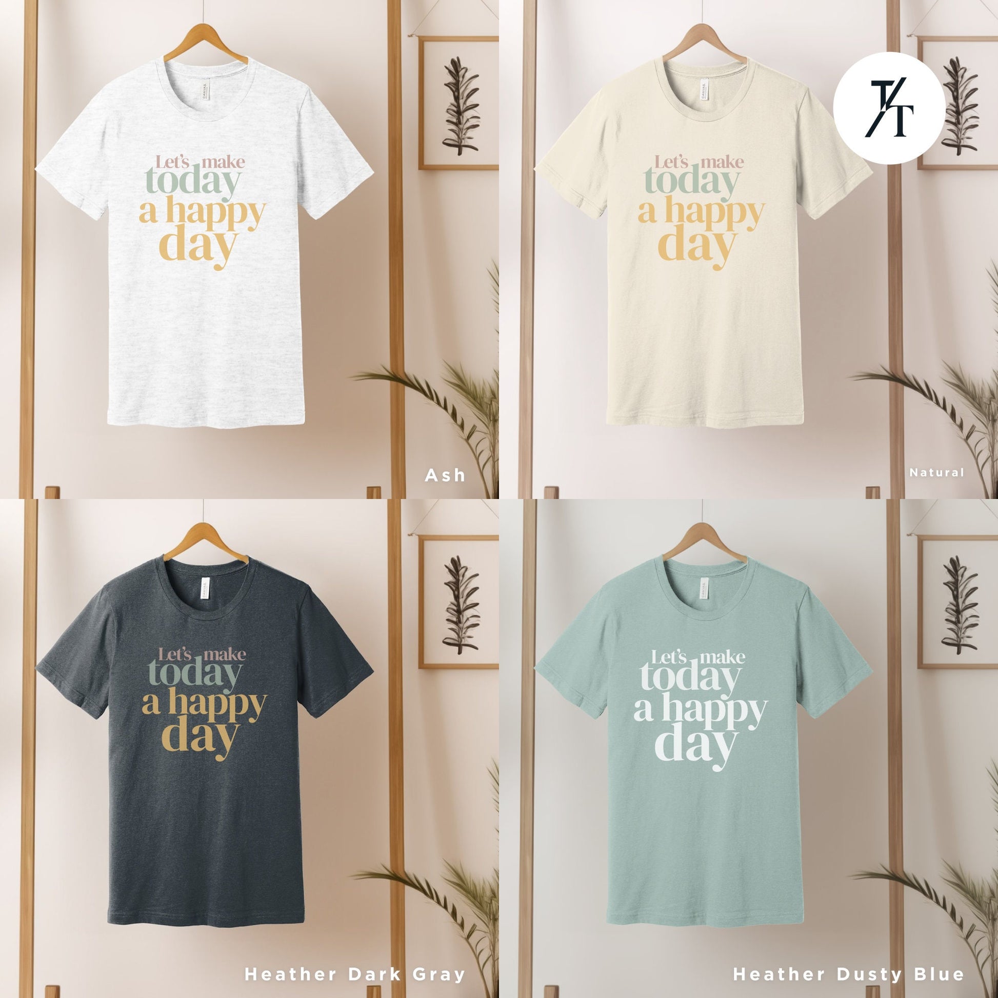 four different t - shirts hanging on a wall, , Gift For Teacher, Inspirational Shirt, Motivational tShirt, Positive Quote tee, Make Today Amazing tee