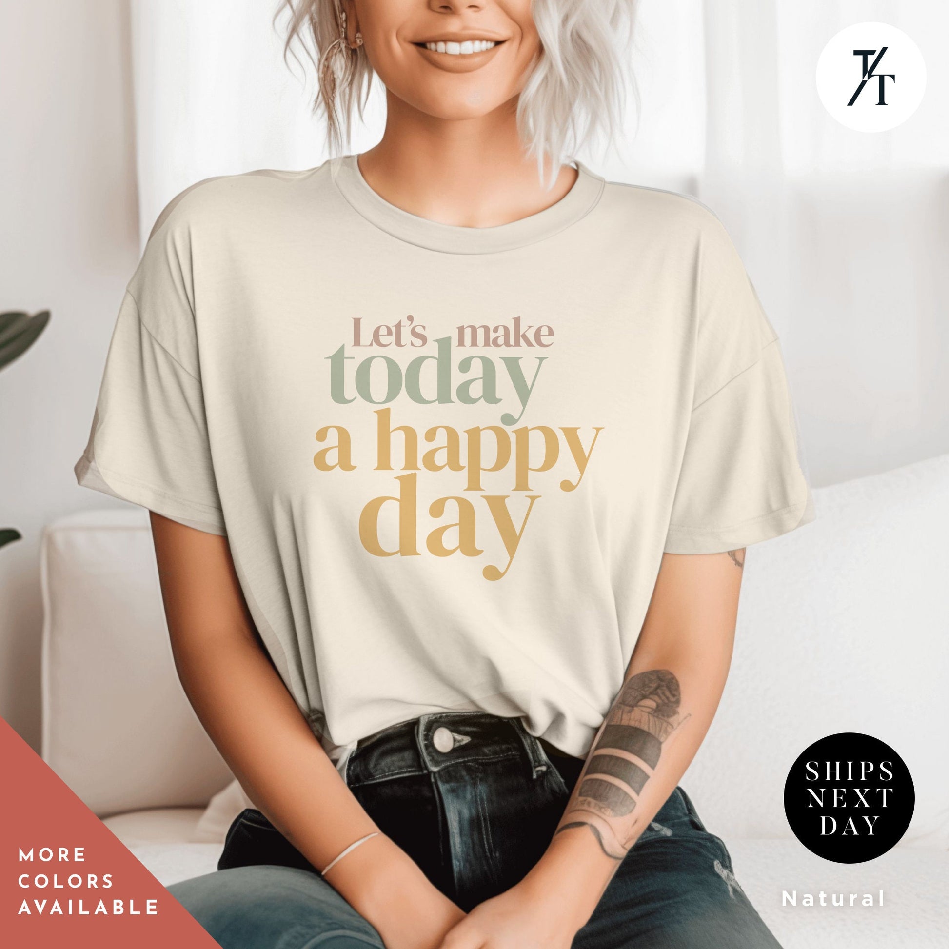 a woman wearing a t - shirt that says let&#39;s make today a happy, Gift For Teacher, Inspirational Shirt, Motivational tShirt, Positive Quote tee, Make Today Amazing tee