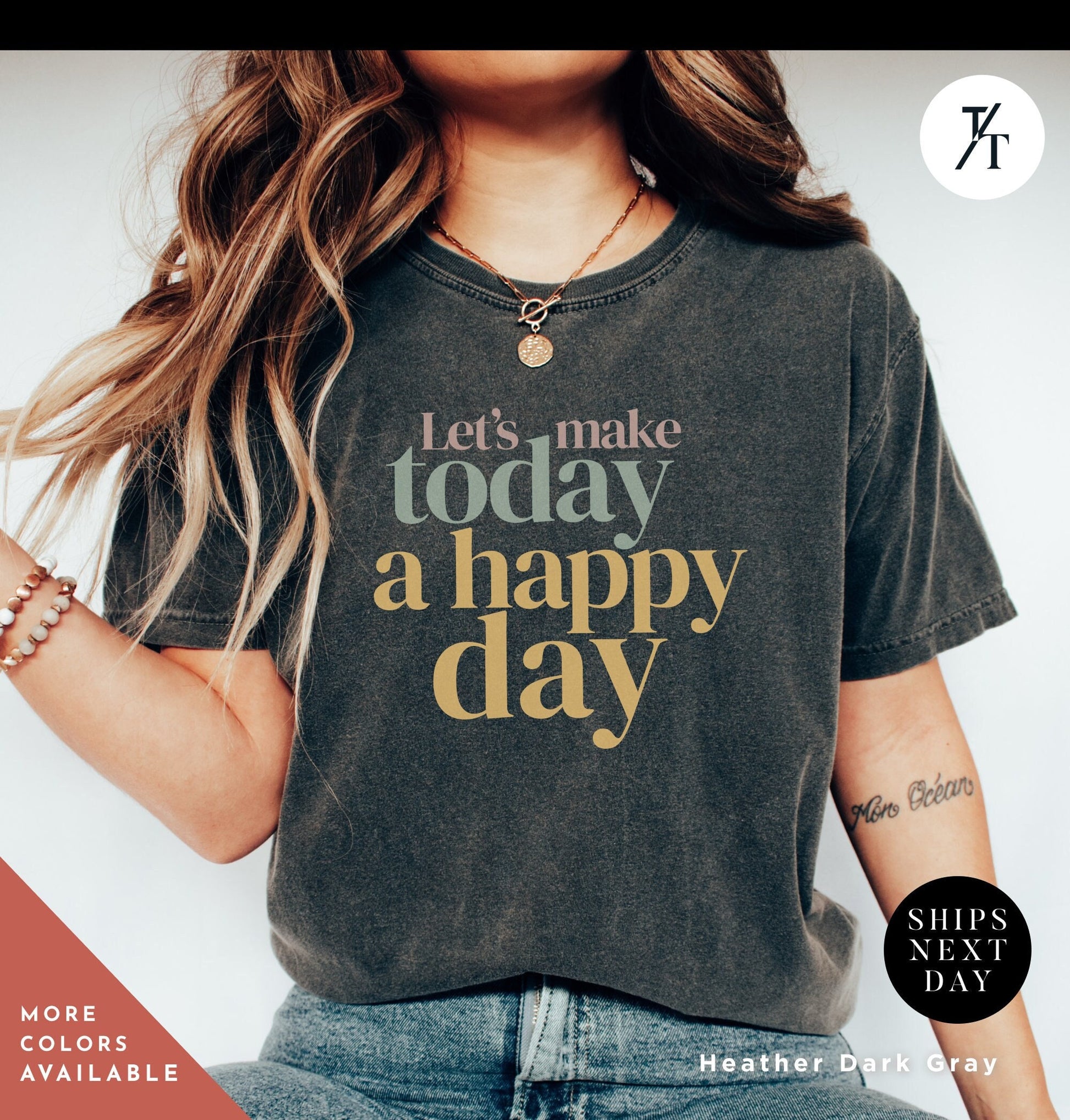 a woman wearing a shirt that says let&#39;s make today a happy day, Let&#39;s make today a happy day shirt, Gift For Teacher, Inspirational Shirt, Motivational tShirt, Positive Quote tee, Make Today Amazing tee