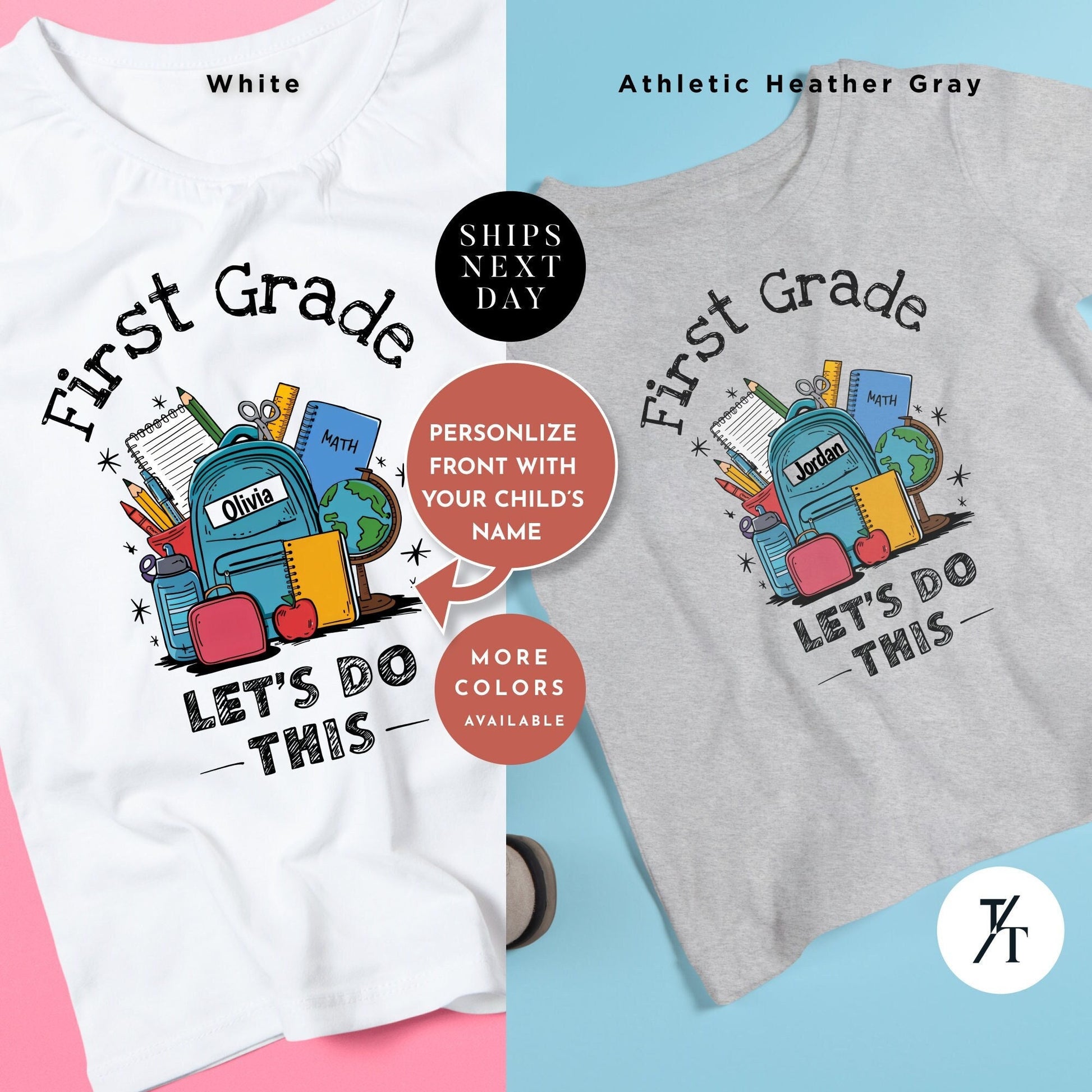 two t - shirts that say first grade and let&#39;s do this, Let&#39;s do this first grade tee, Back To School Shirt, First Day Of School, First Grade Shirt, 1St Grades Shirts, 1St Day, Kids School tee