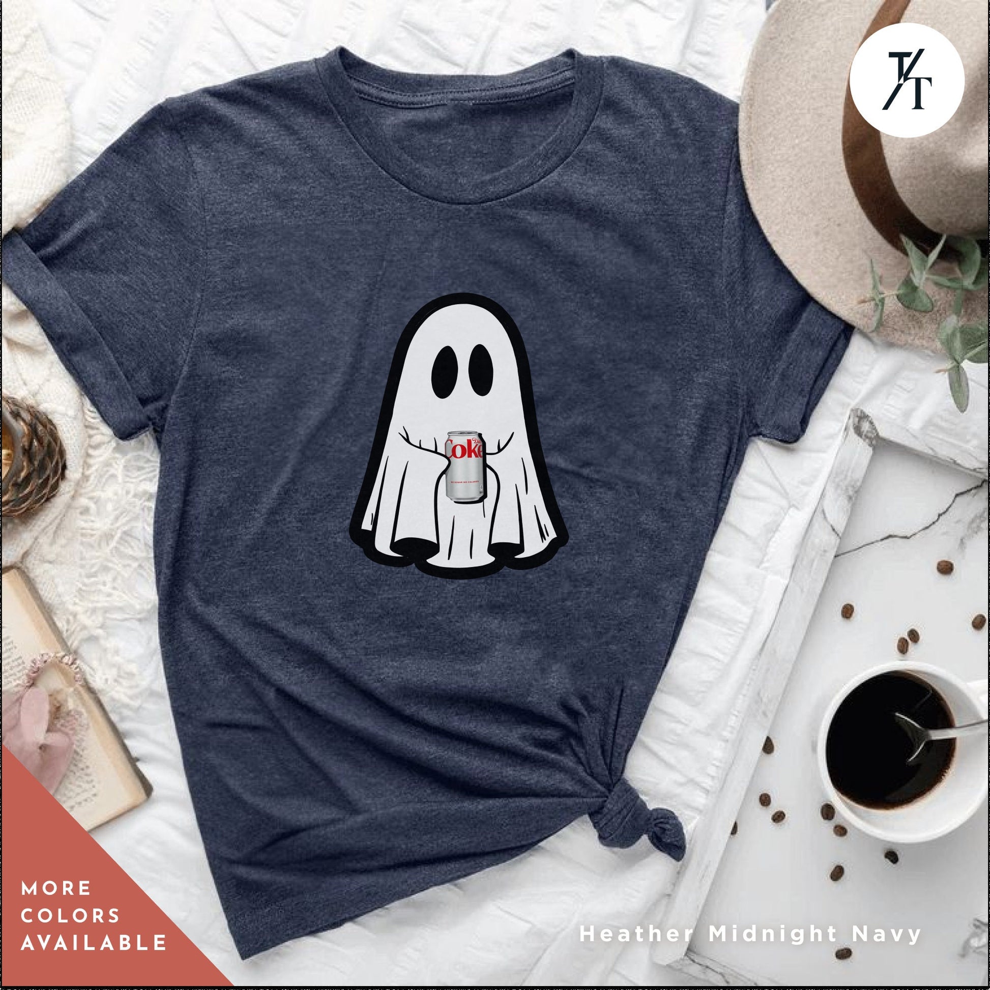 a t - shirt with a picture of a ghost holding a heart, Ghost Diet Coke Crewneck, Diet Coke Sweatshirt, Ghost sweatshirt with coca cola, Little Ghosts Drink Shirt, Ghosts Dr Pepper, Spooky Season