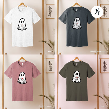 four t - shirts with ghost faces on them, Ghost Diet Coke Crewneck, Diet Coke Sweatshirt, Ghost sweatshirt with coca cola, Little Ghosts Drink Shirt, Ghosts Dr Pepper, Spooky Season