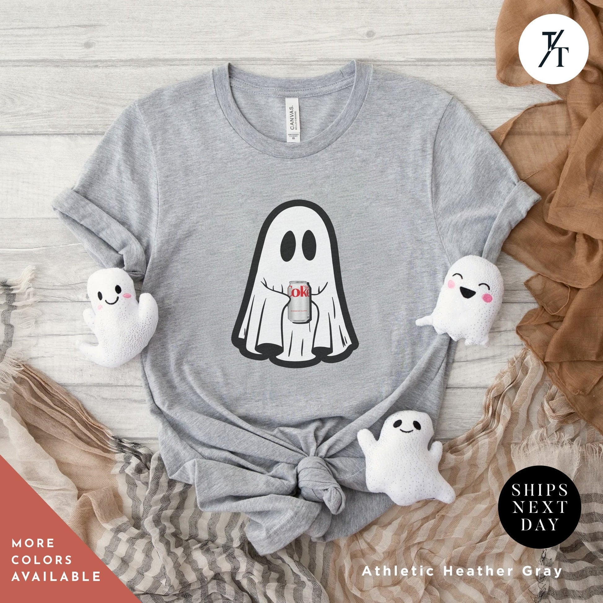 a gray shirt with a ghost on it, Ghost Diet Coke Crewneck, Diet Coke Sweatshirt, Ghost sweatshirt with coca cola, Little Ghosts Drink Shirt, Ghosts Dr Pepper, Spooky Season