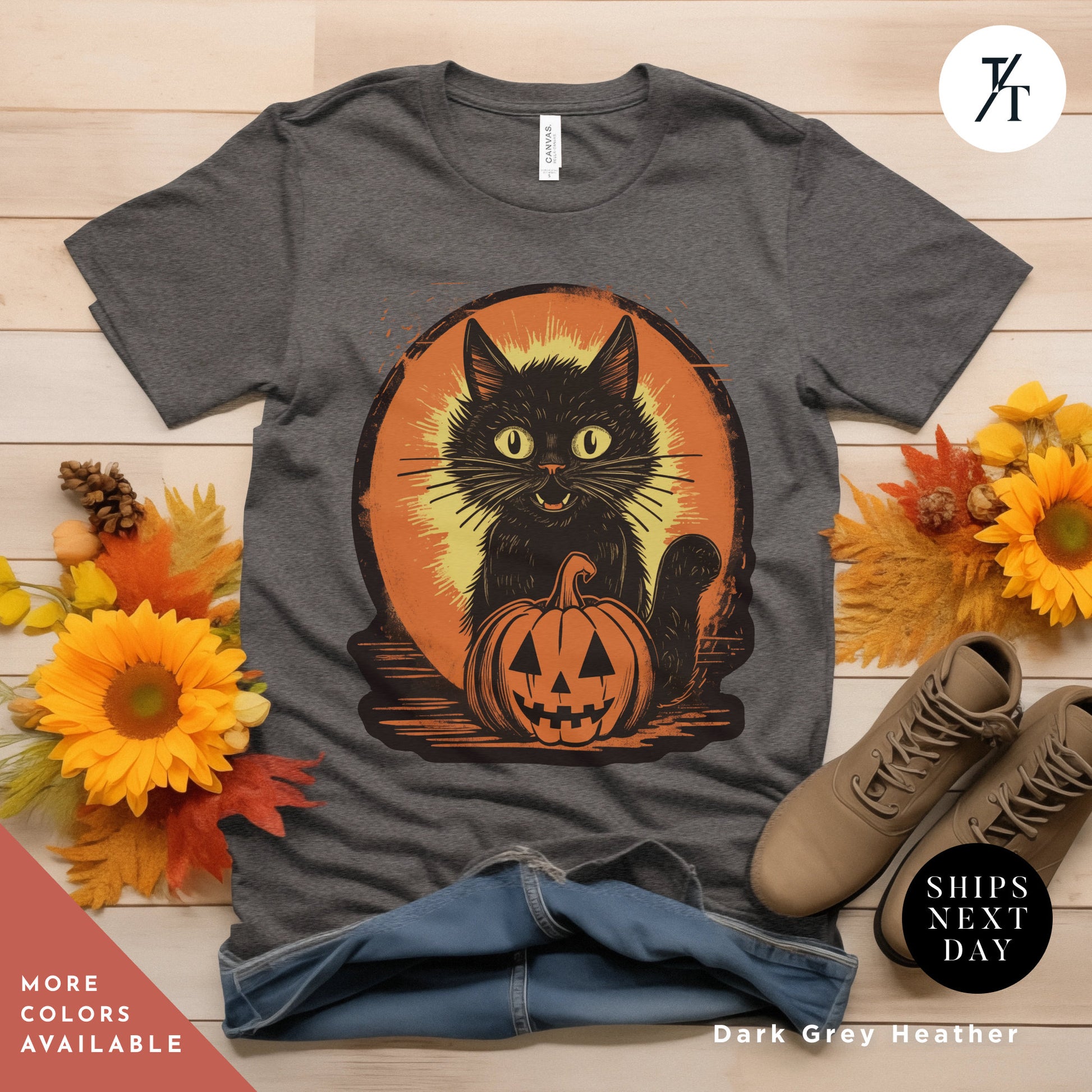 a black cat sitting on top of a pumpkin, Long live halloween Vintage Black Cat Shirt, retro Black Cat Halloween Creepy Cute Shirt, Gift For Cat Lover, Trick Or Treat halloweenshirt