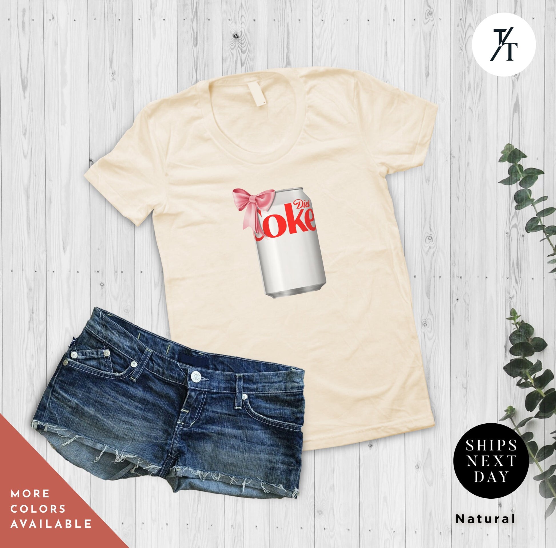 a t - shirt with a can of coke on it next to a pair of shorts, Running on Diet Coke Shirt for Kids, Girl&#39;s Trendy Pink Bow Diet Coke Can tee, Children&#39;s youth Back To School Shirt, Kids Coca Cola T-Shirt
