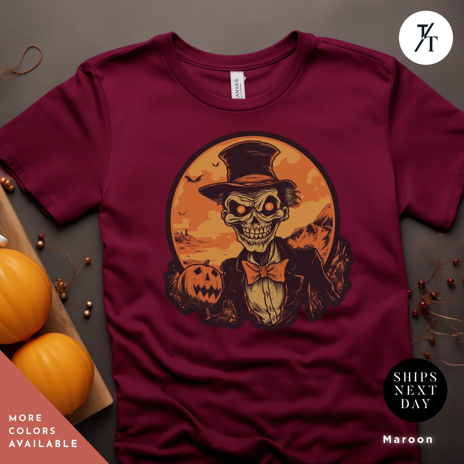 a t - shirt with a skeleton wearing a top hat, Skeleton Halloween Crewneck Halloween shirt, Vintage Halloween Tee, till death do us part skeleton shirt, Retro Skelly Spooky Season Gift