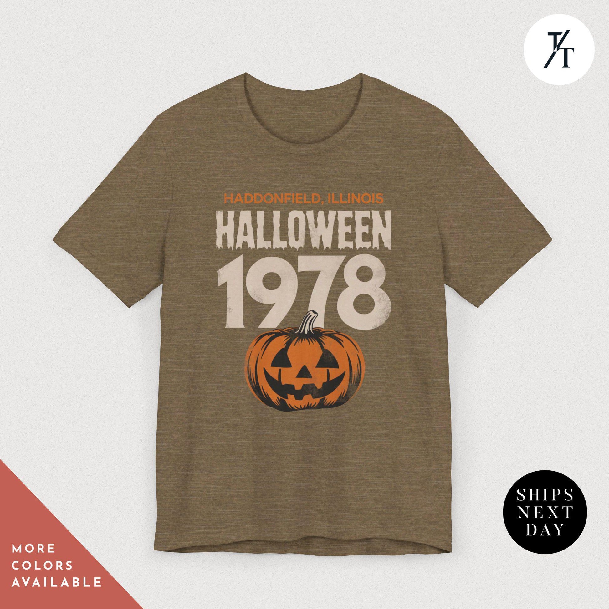 a brown halloween shirt with a jack - o&#39;- lantern on it, Retro halloween 1978 t-shirt Michael Myers Shirt 1978 Halloween Movie Party Tee, Vintage John Carpenter, Spooky Season Original Scary movie