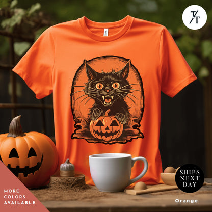 Long live halloween Vintage Scaredy Cat Black Cat Shirt, retro halloween scary zombie cat shirt, spooky season Trick Or Treat halloweenshirt