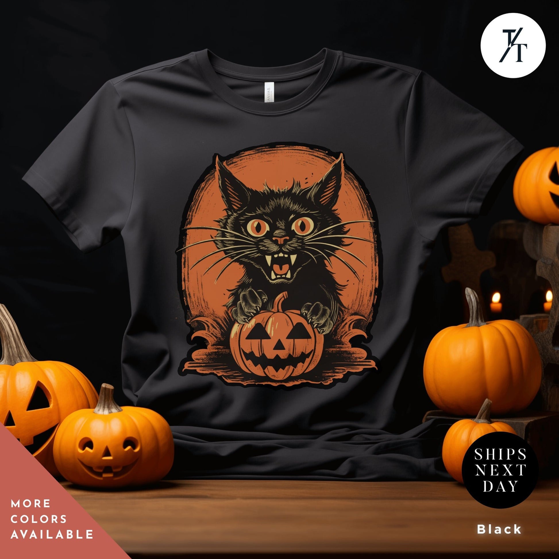 Long live halloween Vintage Scaredy Cat Black Cat Shirt, retro halloween scary zombie cat shirt, spooky season Trick Or Treat halloweenshirt