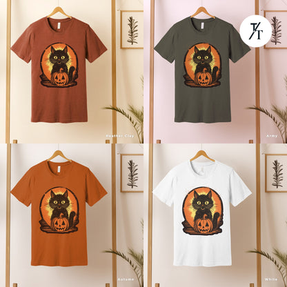 a group of t - shirts with a cat and pumpkin on them, Long live halloween Vintage Black Cat Shirt, retro Black Cat Halloween Creepy Cute Shirt, Gift For Cat Lover, Trick Or Treat halloweenshirt