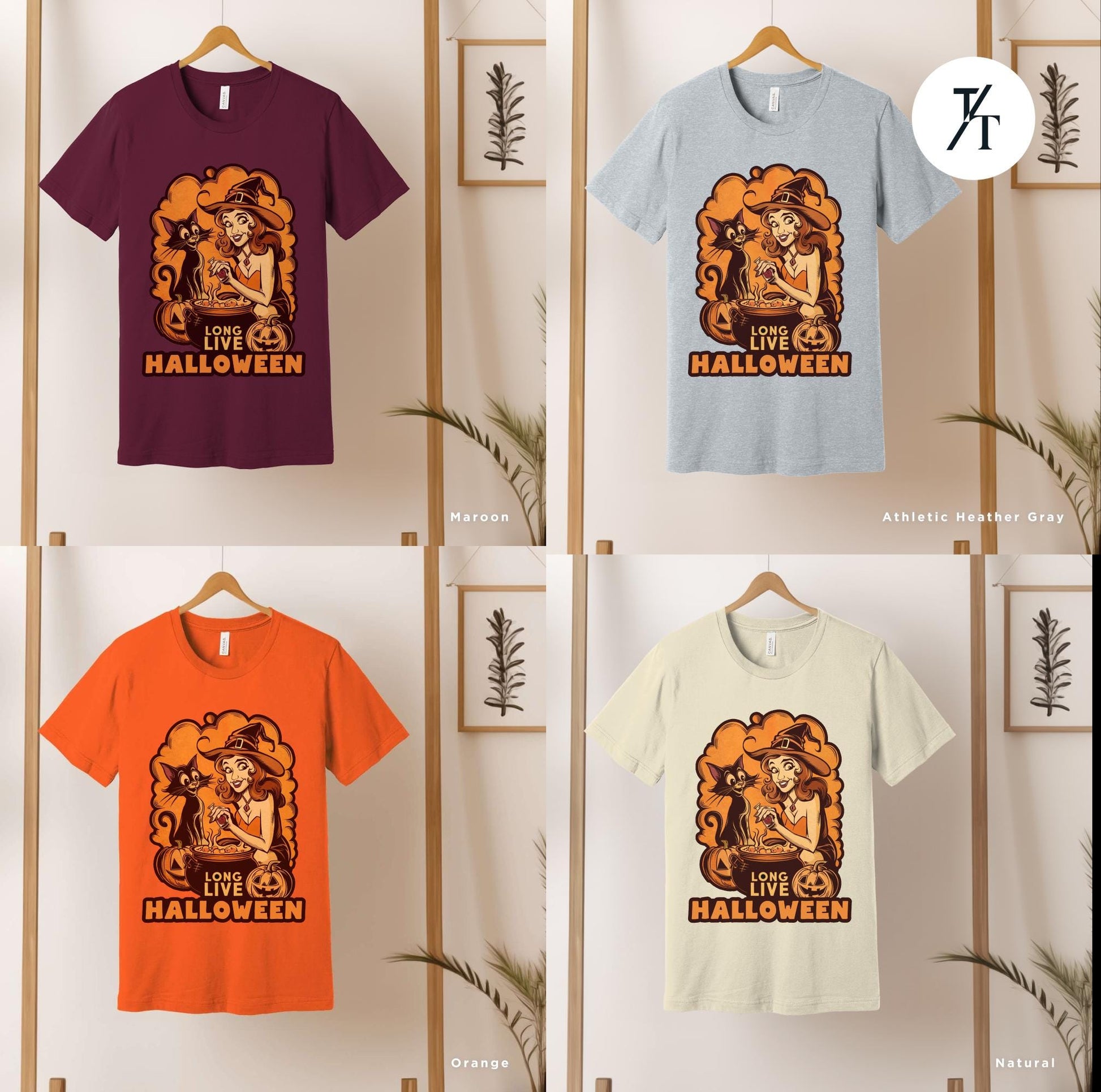 four t - shirts with a picture of a lion on them, Long Live Halloween Vintage Halloween Salem Massachusett retro Witch Shirt, Witchy Clothes, Fall Shirt, Salem Witch Shirt, halloweenshirt