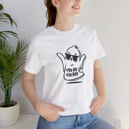 a woman wearing a white t - shirt with a ghost on it, Cute Ghost Shirt, You Do You Boo Shirt, Spooky Season, Funny Halloween Gifts, Cute Halloween tShirt, I Ghost People tShirt, Spooky Vibes tee