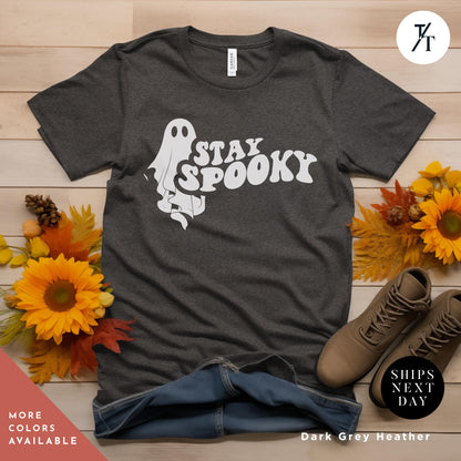 Stay Spooky Shirt, Cute Ghosts Shirt, Retro Halloween Gift Halloween Spooky Season Gift For Her, Vintage Cute Ghosts Tee, Skeleton Hand