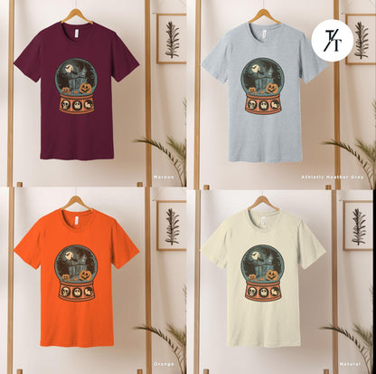 four t - shirts of different colors with a picture of a of a halloween snow globe, Retro Halloween Shirt, Long Live Halloween, Vintage Halloween Shirt, Retro Halloween, Fall Apparel spooky Season Tee Pumpkin Shirt Black Cat