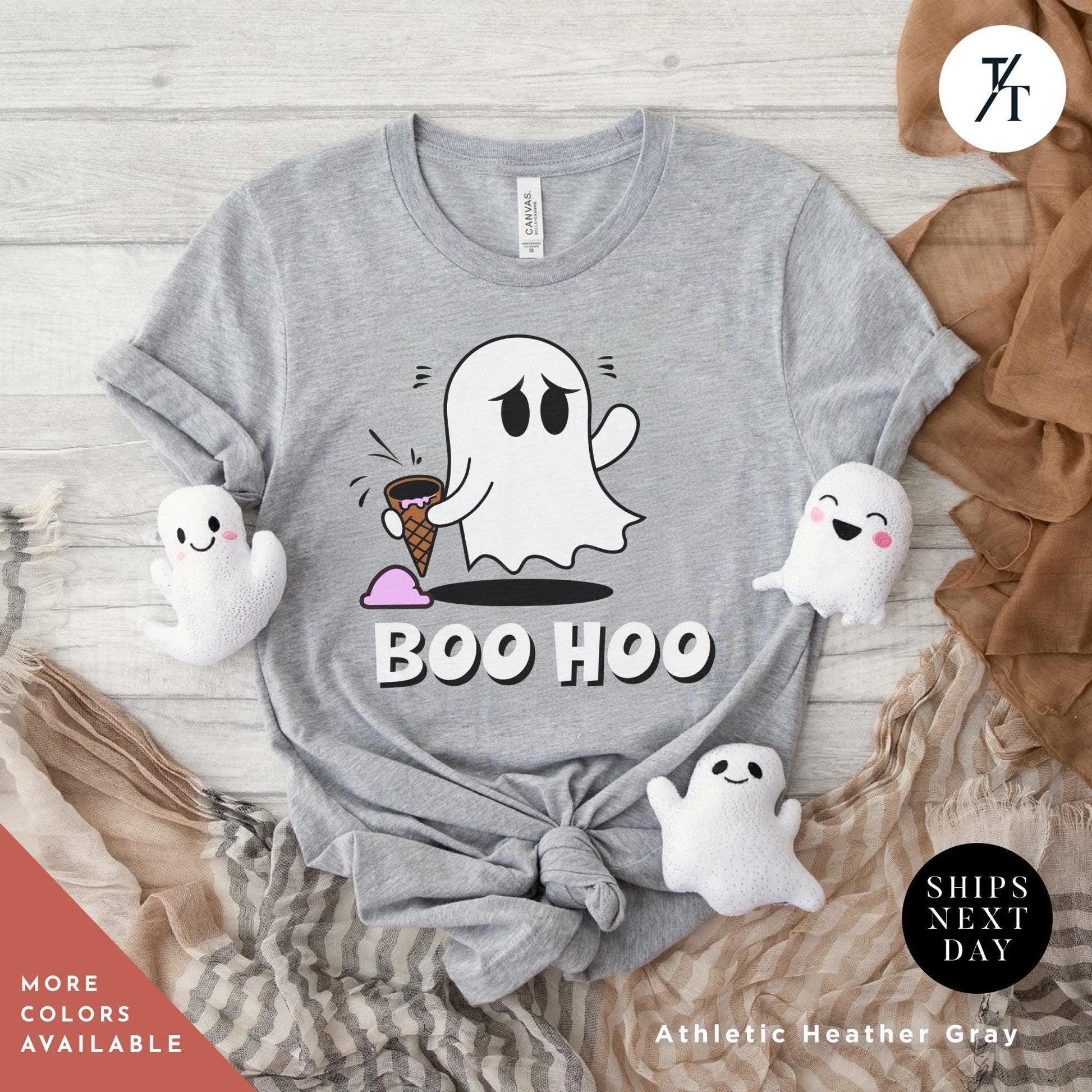 a t - shirt with a ghost and ice cream cone, Halloween Ice Cream Ghost Tee, Ghost Ice Cream Cone shirt, ghosts boo hoo Spooky Season Shirt, Cute Funny Halloween Tee cute ghosts tshirt,