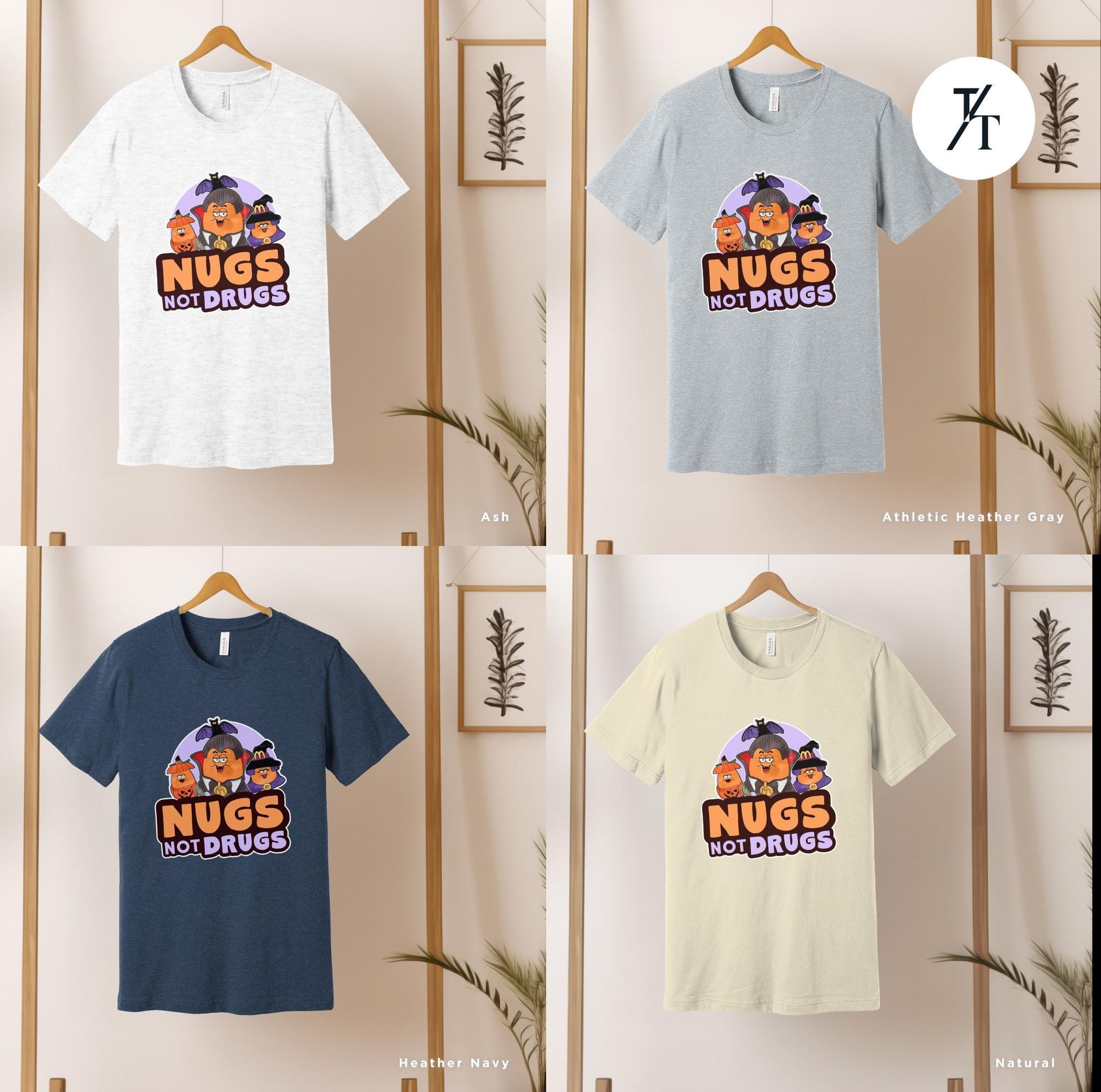 four t - shirts that say nugs not drugs, , Retro Halloween Chicken Nuggets Shirt, Spooky Nuggets Tee, McDonald&#39;s Halloween, Funny Fall Gift, Vintage Spooky Season Shirt chicken nugget