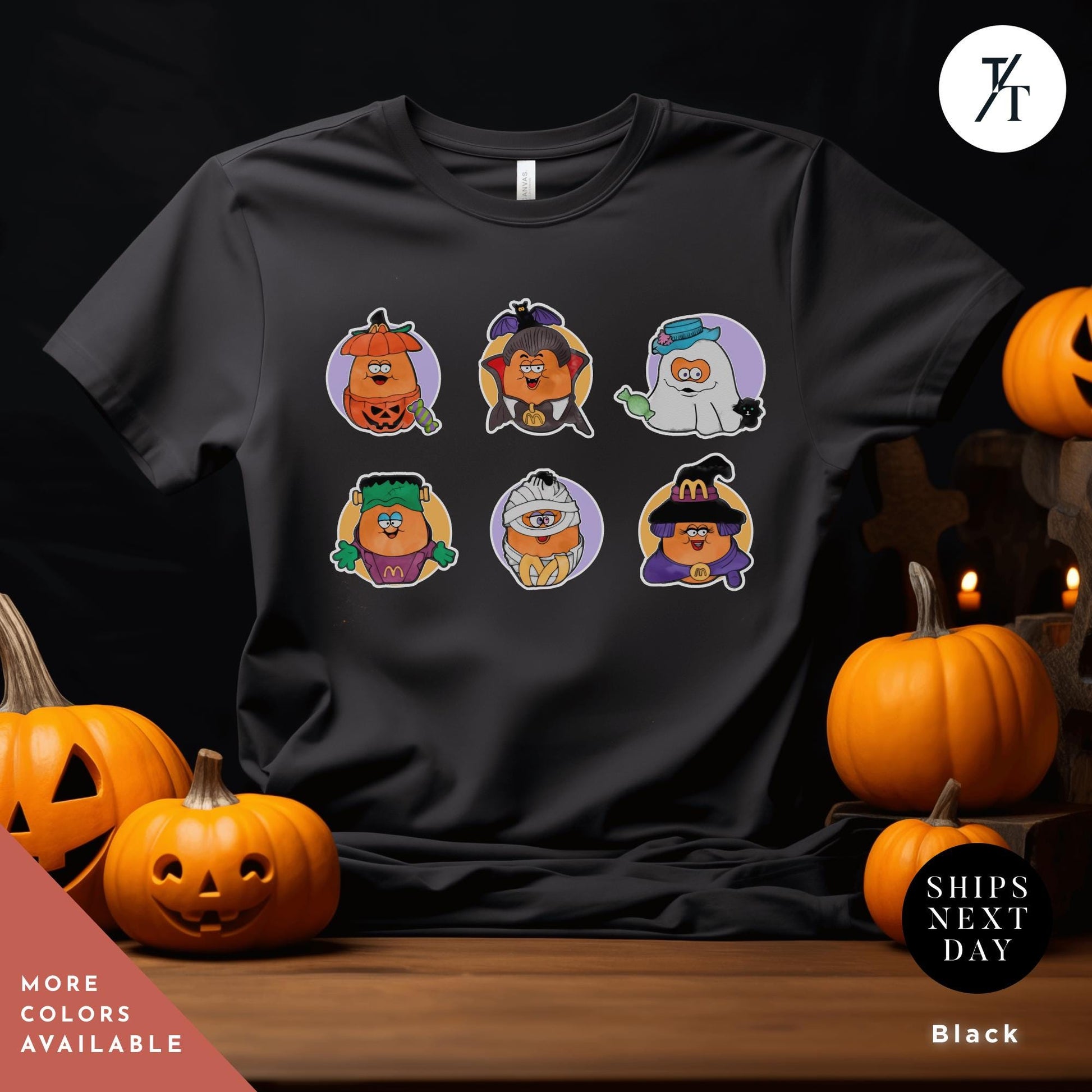 a t - shirt with a bunch of halloween characters on it, Halloween Nuggets Shirt, Retro Halloween Tee, Vintage Scary Chicken Nugget Lover Gift, 80s Kids Throwback, Spooky Season Shirt